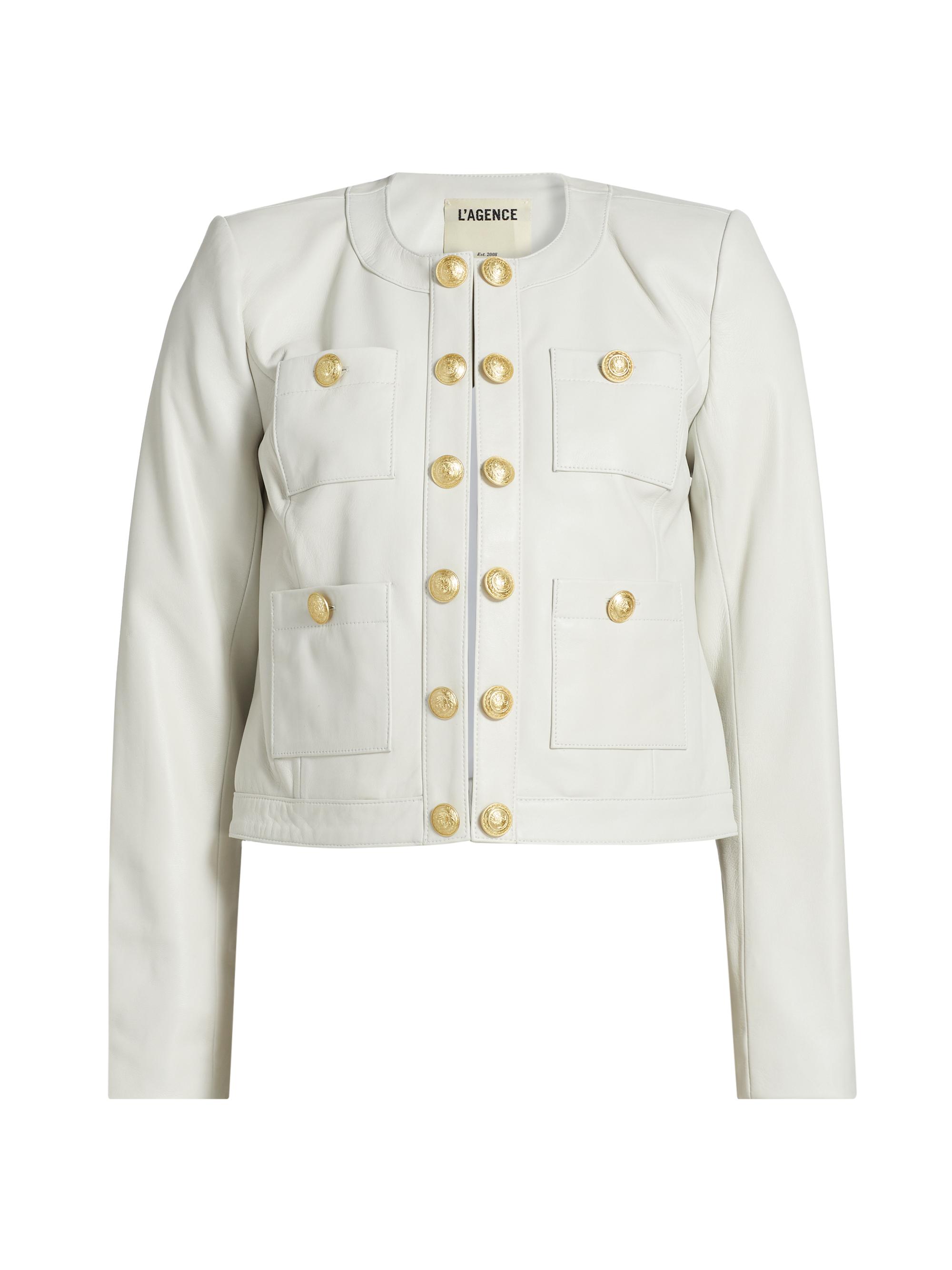 L'AGENCE Jayde Collarless Leather Jacket | Saks Fifth Avenue