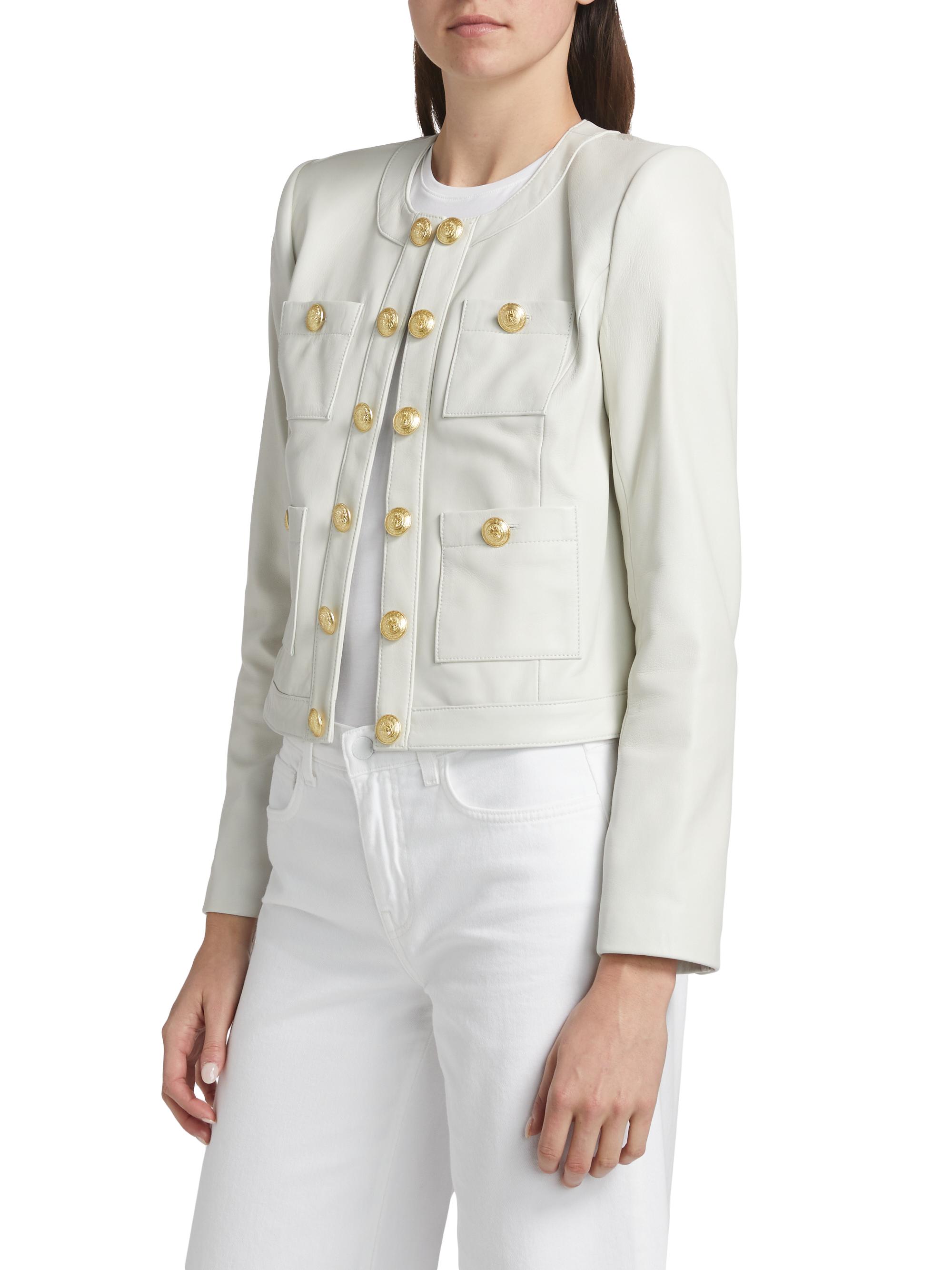 L'AGENCE Jayde Collarless Leather Jacket | Saks Fifth Avenue