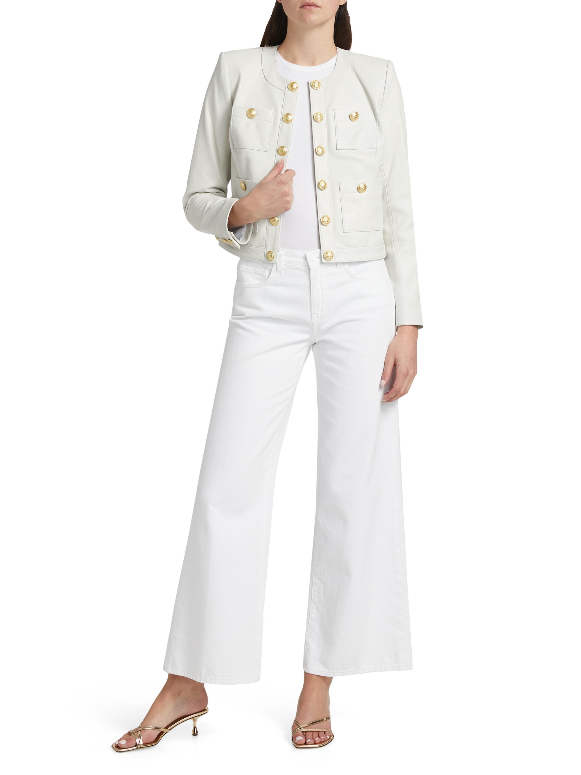 L'AGENCE Jayde Collarless Leather Jacket | Saks Fifth Avenue
