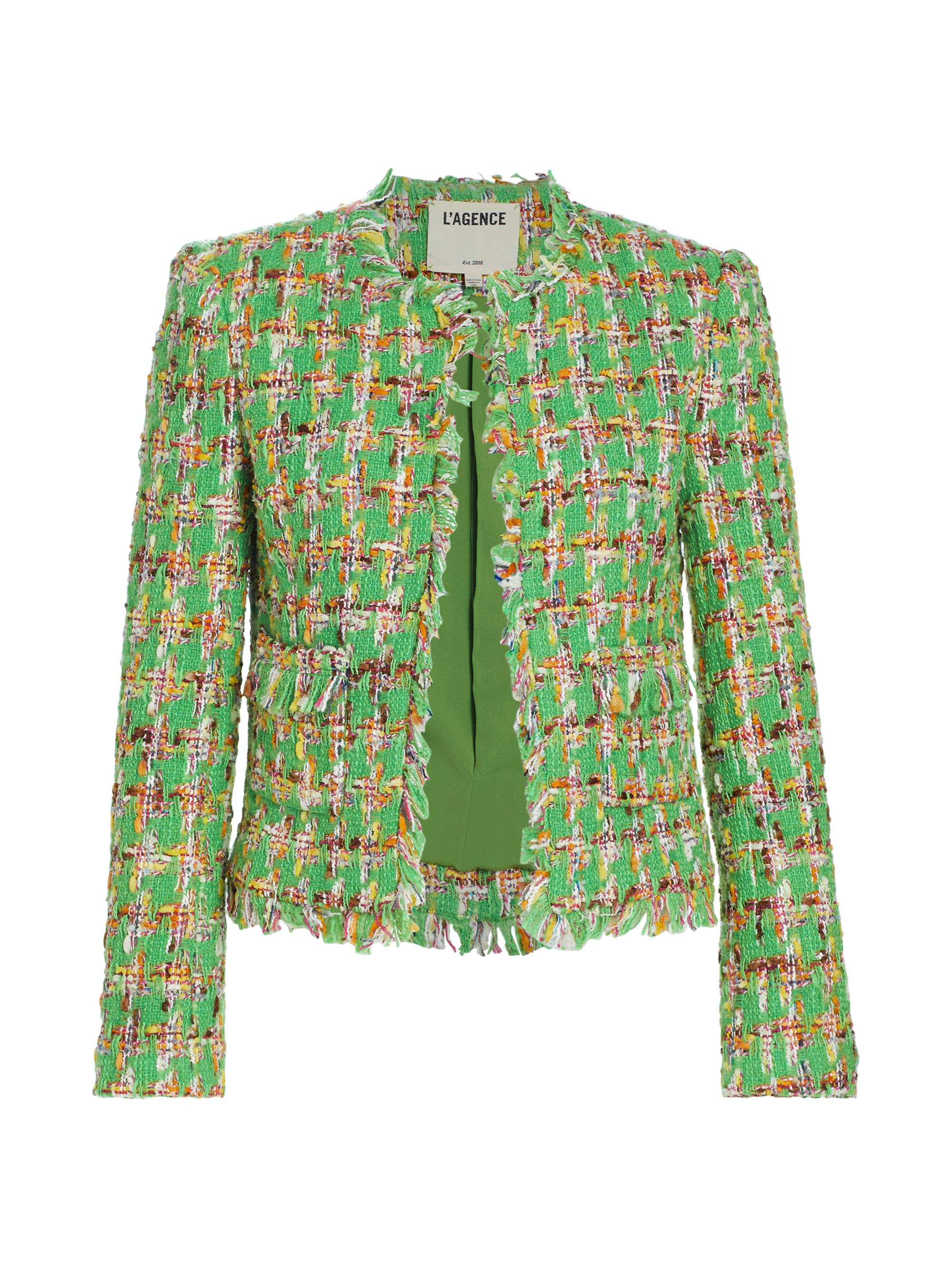 L'AGENCE Women's Angelina Tweed Jacket - Green Mlti Houndstooth Tweed