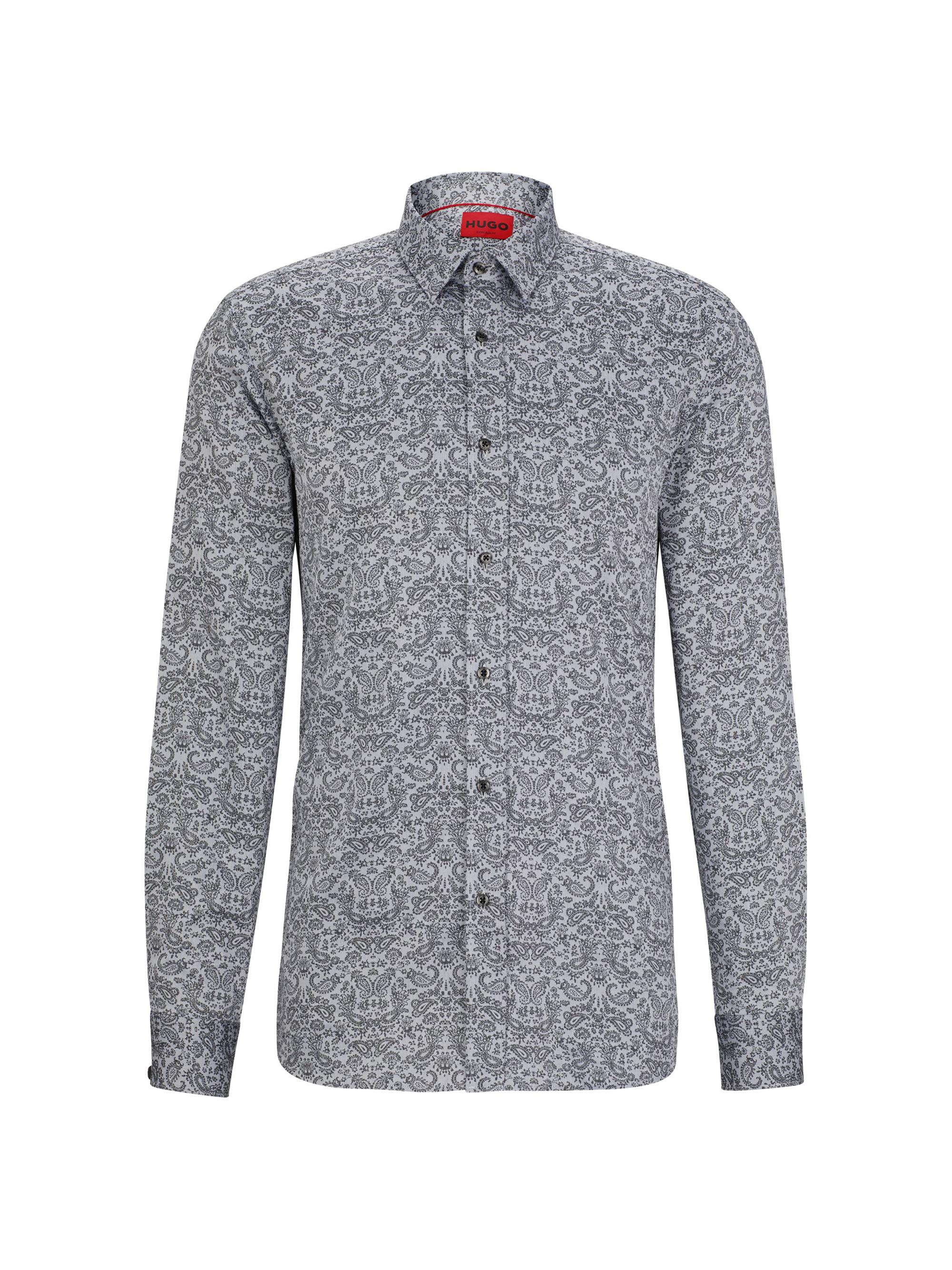 HUGO Men's Extra-Slim-Fit Shirt In Paisley-Print Cotton Jacquard - Black Multi