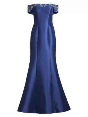 Basix Women's Beaded Off-The-Shoulder Gown - Royal Blue