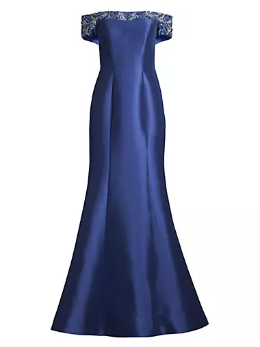 Saks Fifth Avenue, Dresses, Saks Fifth Avenue Basix Embellished Floral  Gown Slate Blue Size 24 Prom Dress