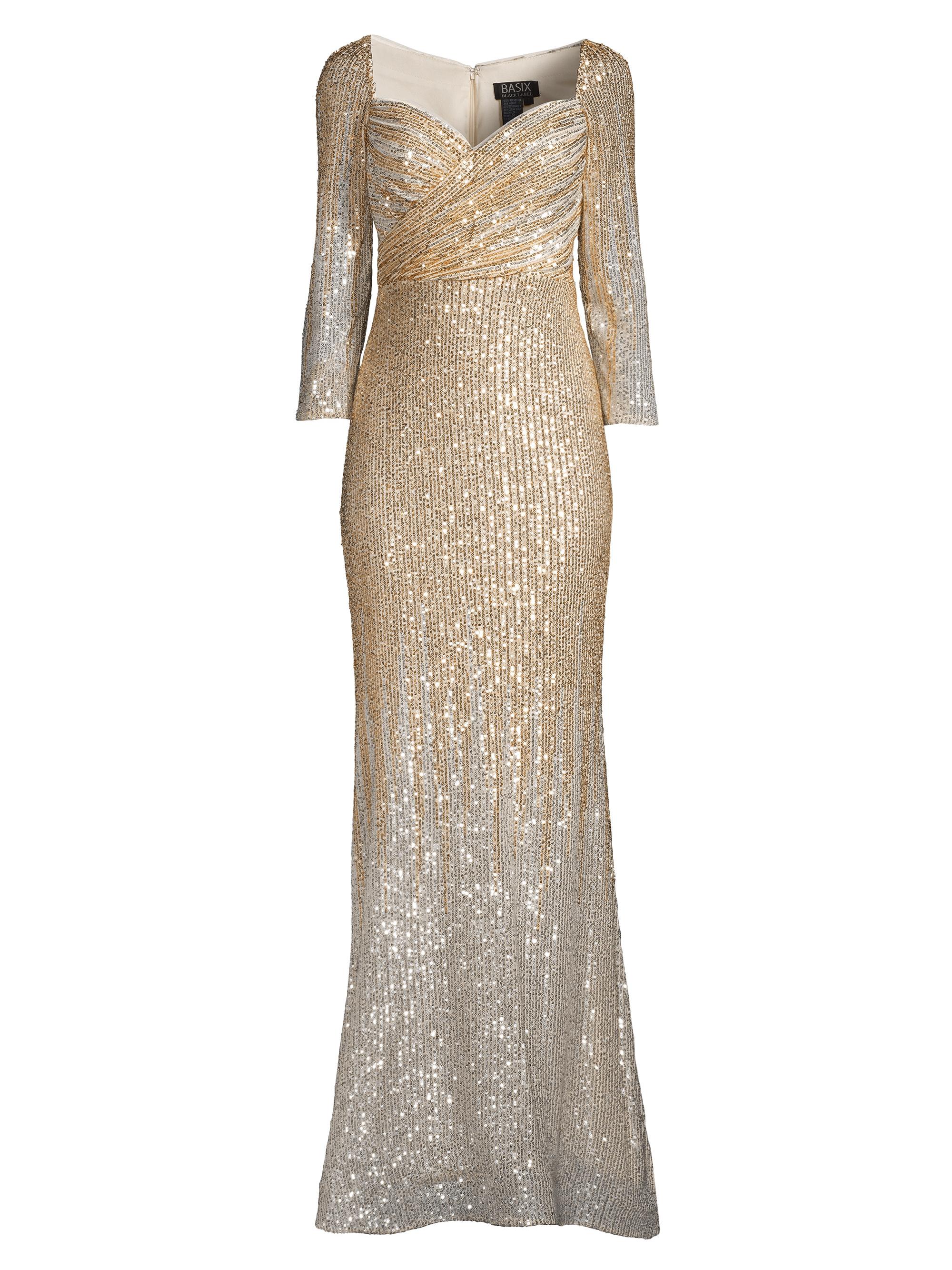 Basix Women's Sequin-Embroidered Column Gown - Gold Silver