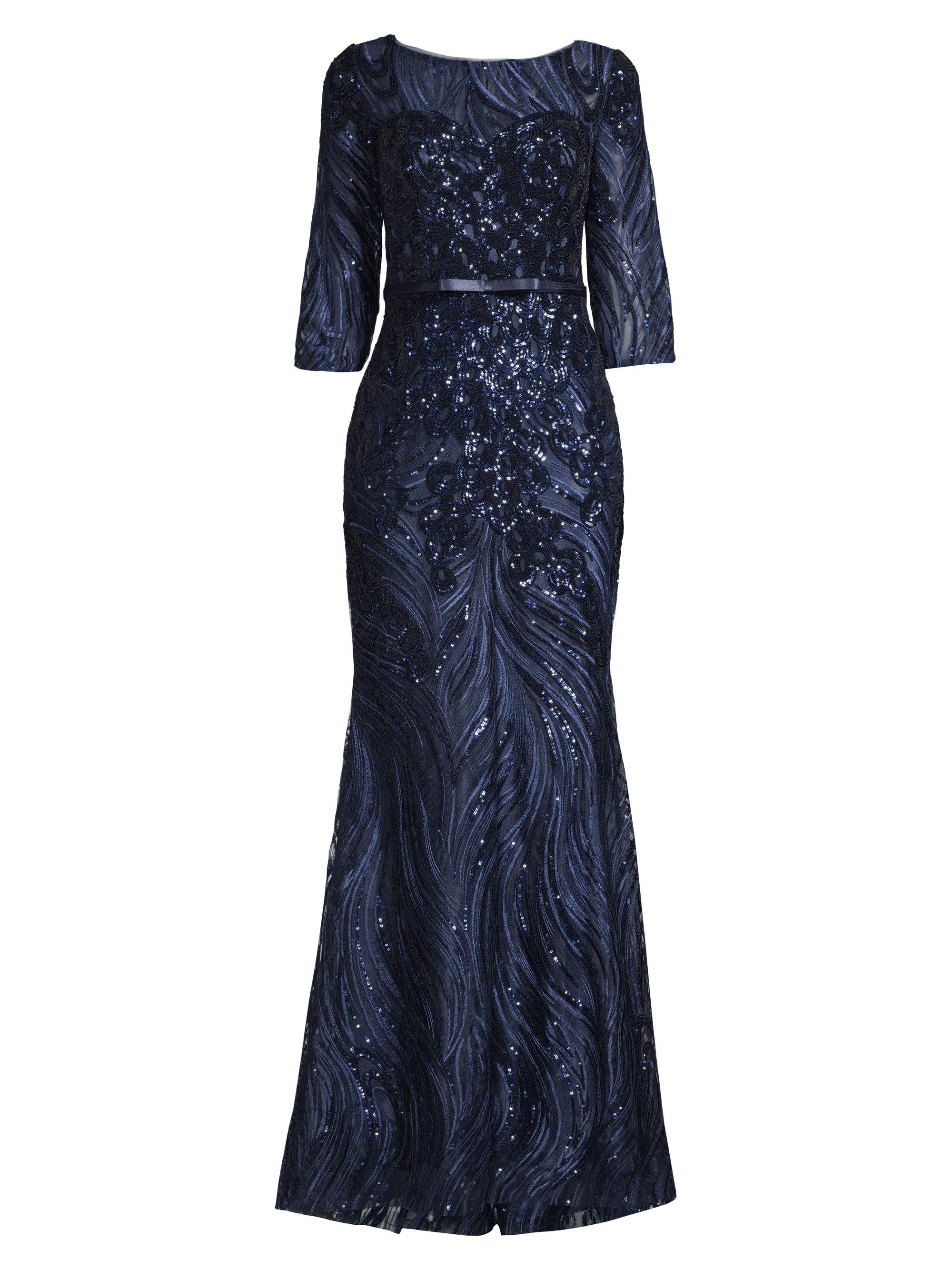 Basix Women's Sequined Tulle Bow Gown - Navy