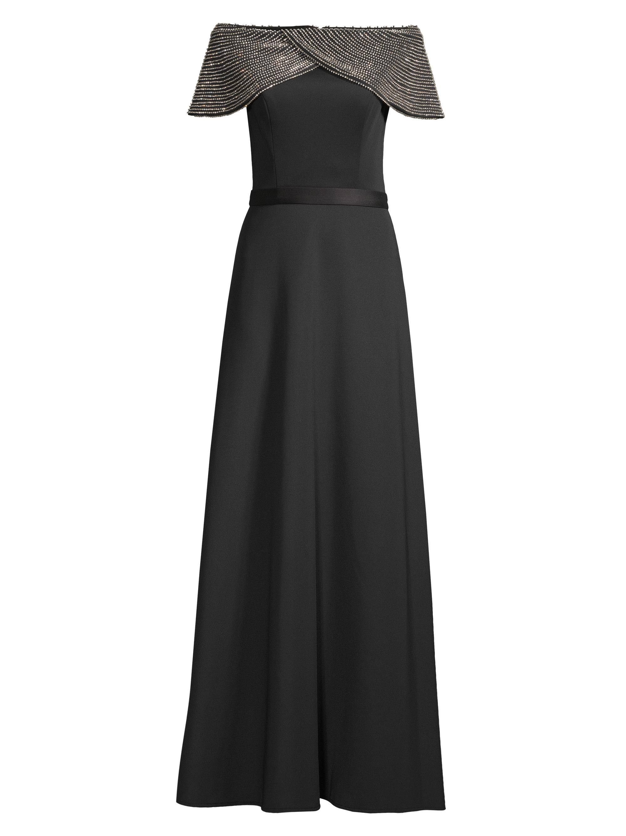 Basix Women's Crystal Off-The-Shoulder Gown - Black Silver