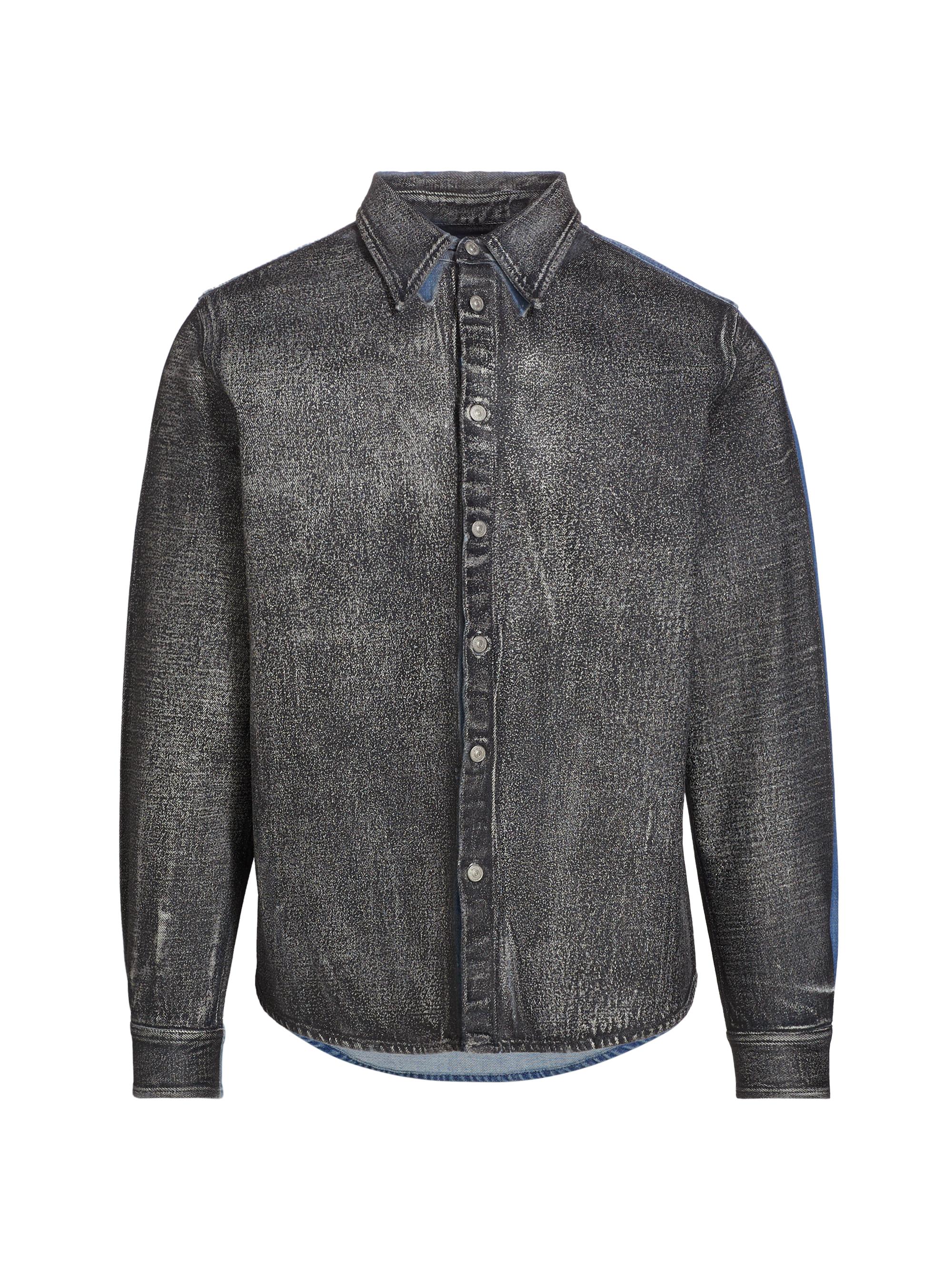 MM6 Maison Margiela Men's Denim Acid Wash Button-Front Shirt - Dark Grey Medium Indigo