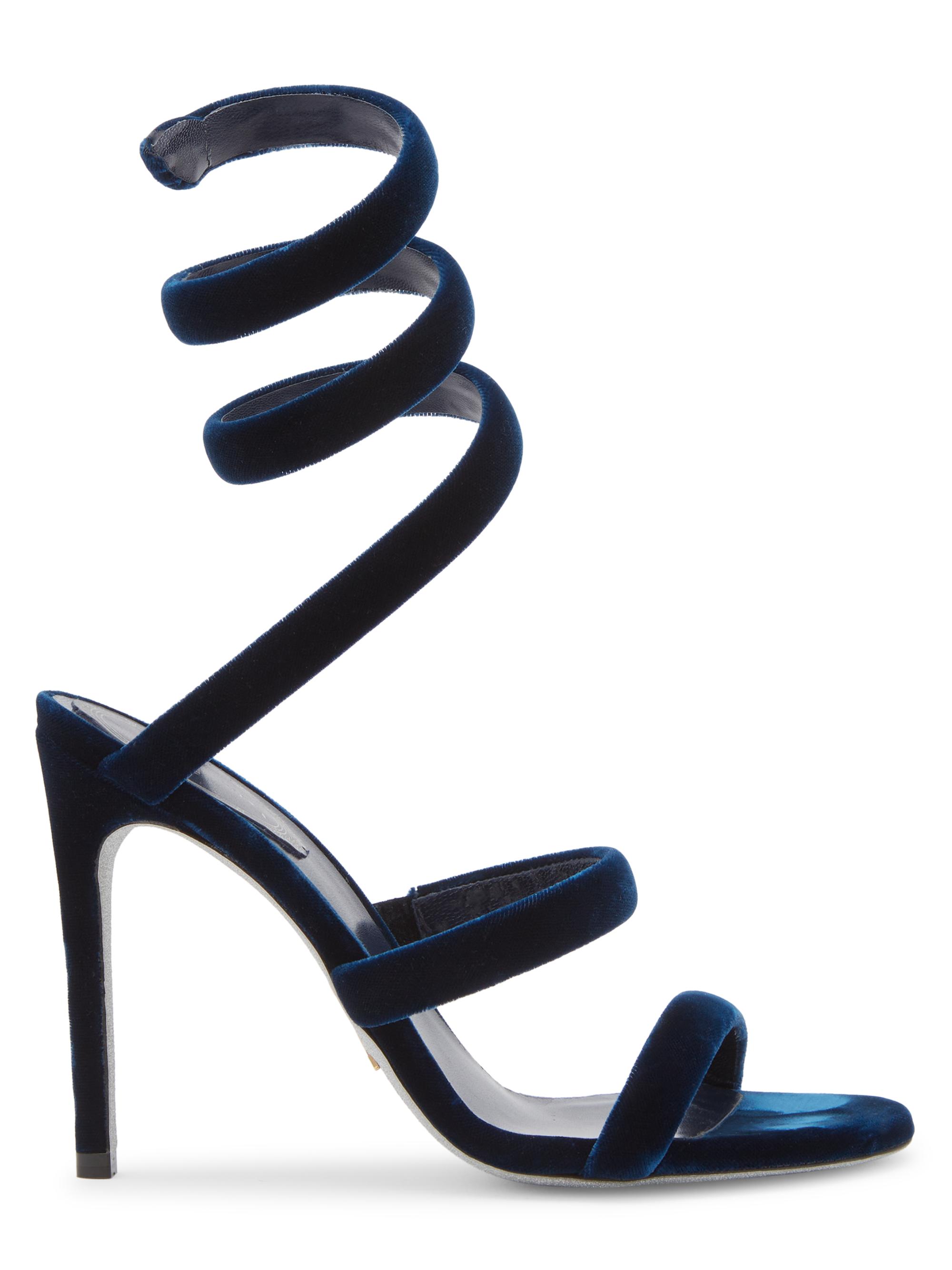 René Caovilla Women's Cleo 5MM Velvet Wrap Stiletto Sandals - Navy