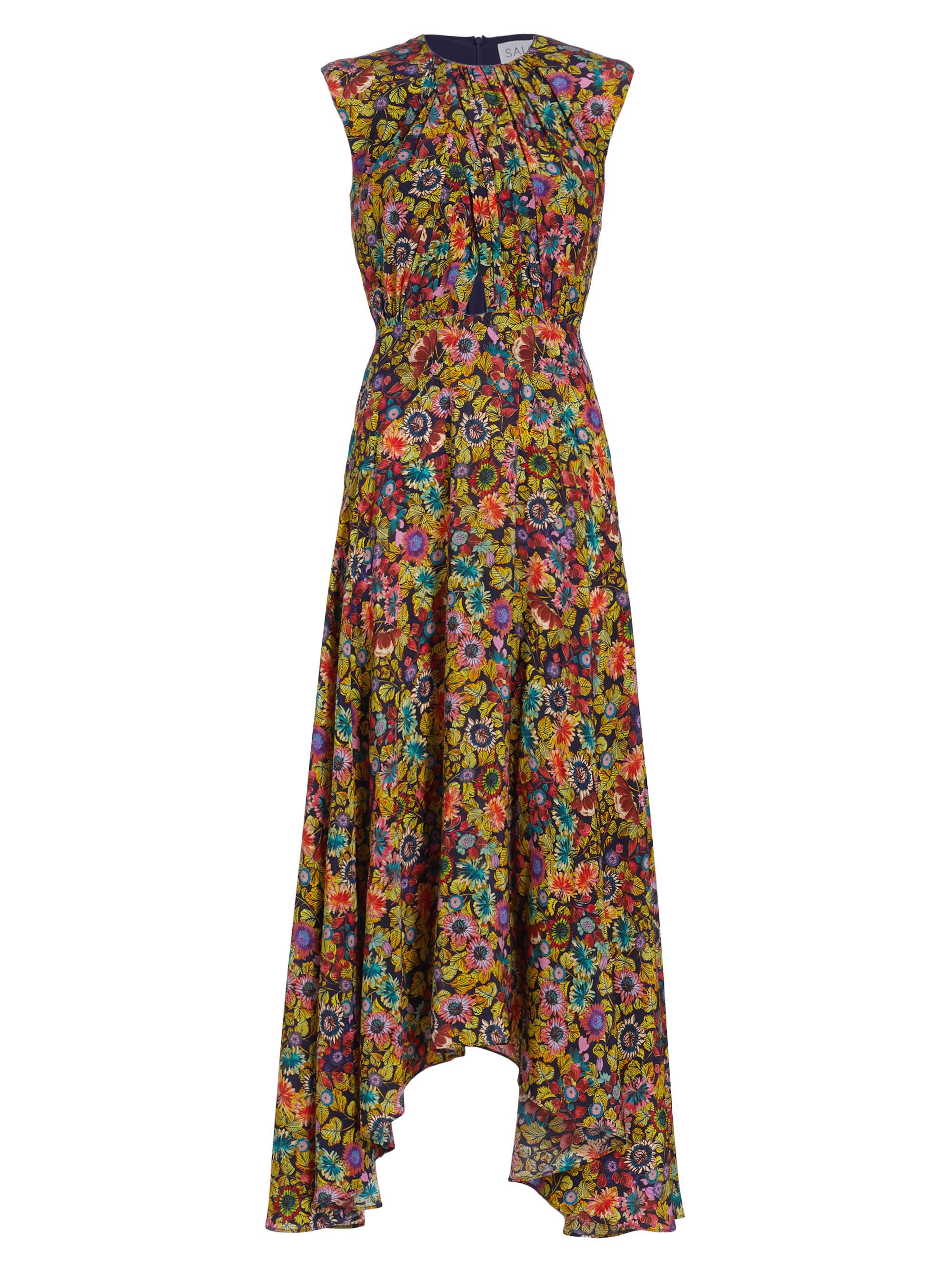 Saloni Women's Divya Floral Silk Midi-Dress - Prairie Yuzu