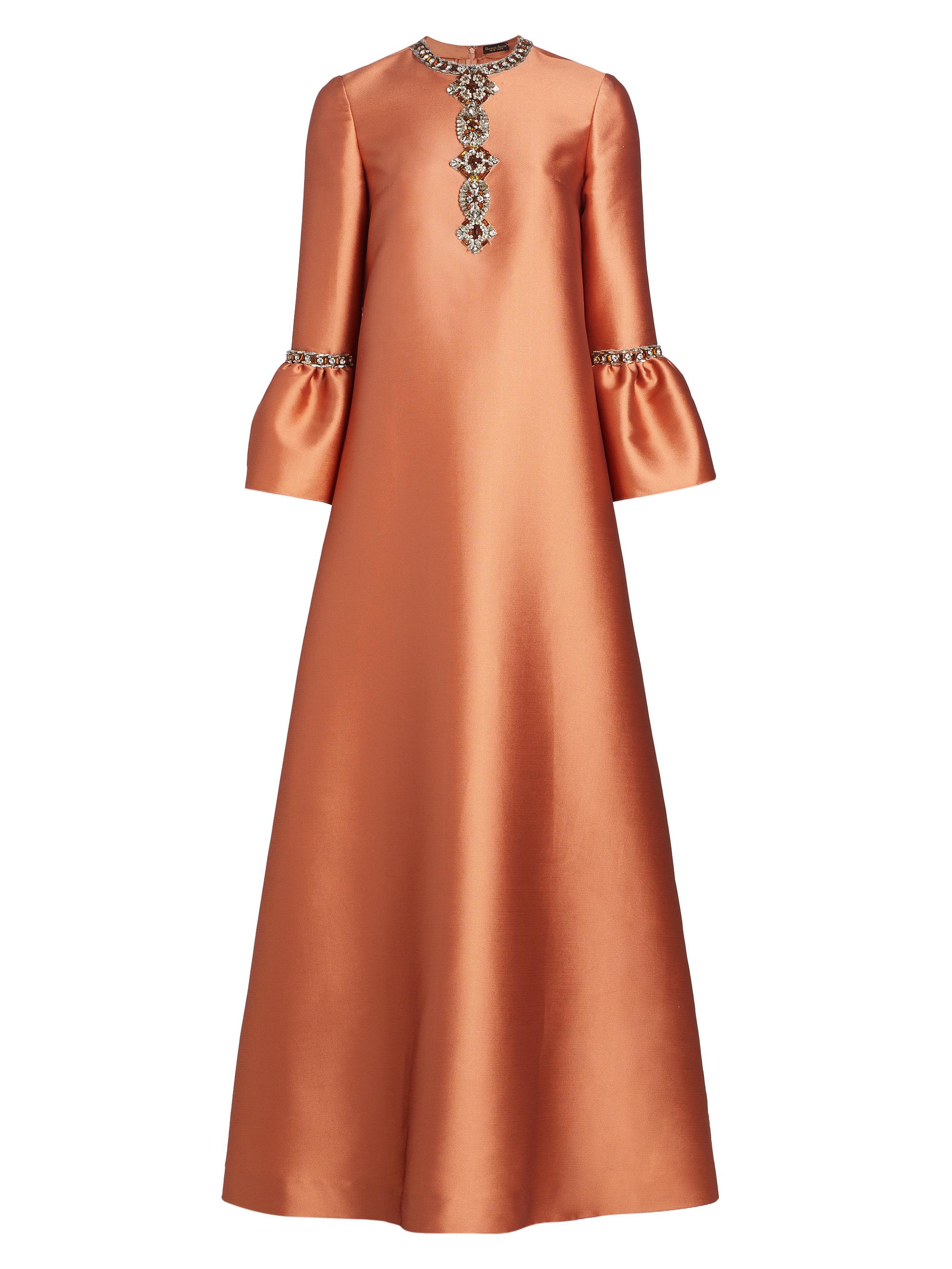 Reem Acra Embellished Bell-Sleeve Mikado Satin Gown | Saks Fifth Avenue
