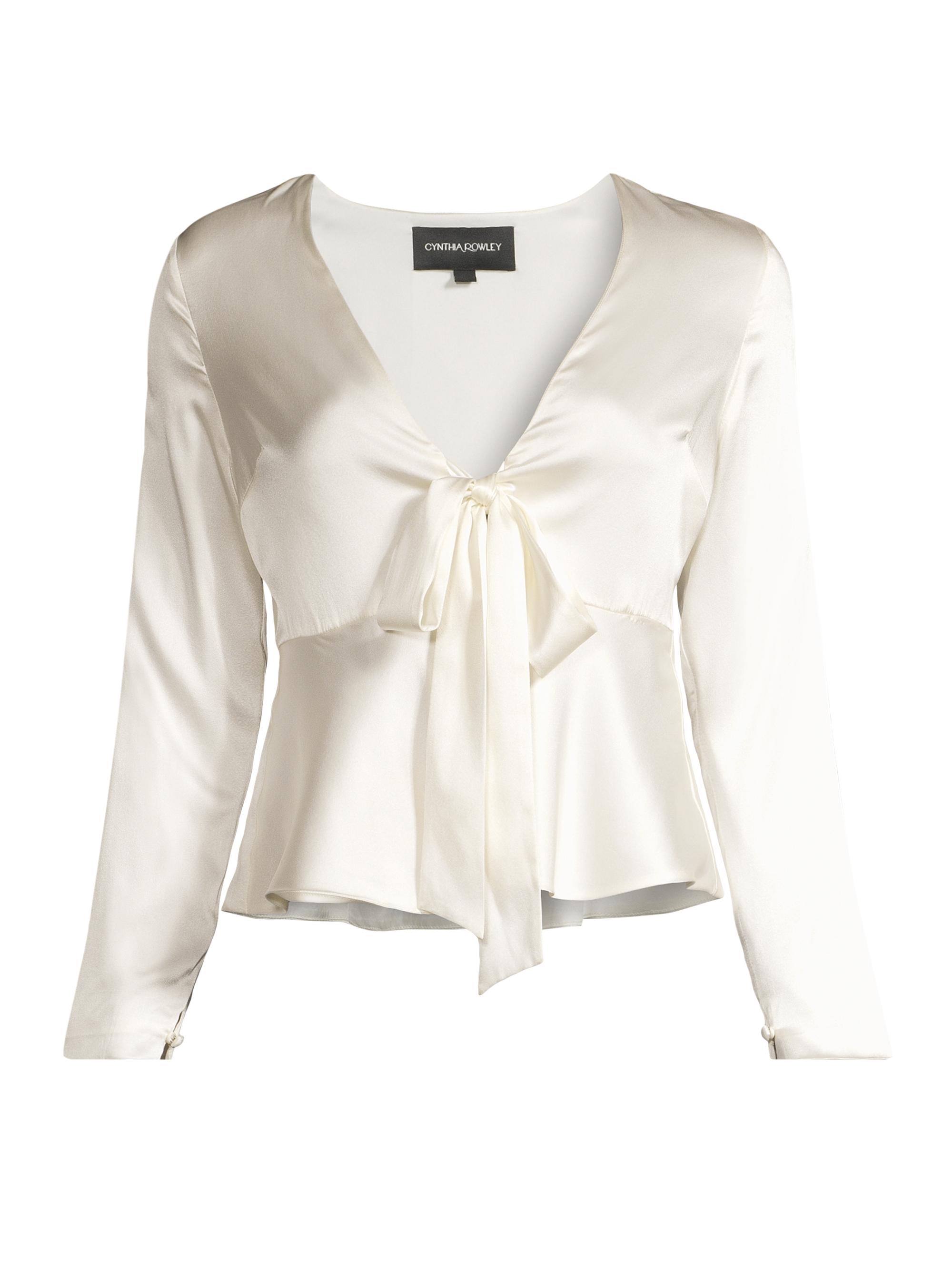 Cynthia Rowley Women's Silk Tie-Front Long-Sleeve Blouse - White