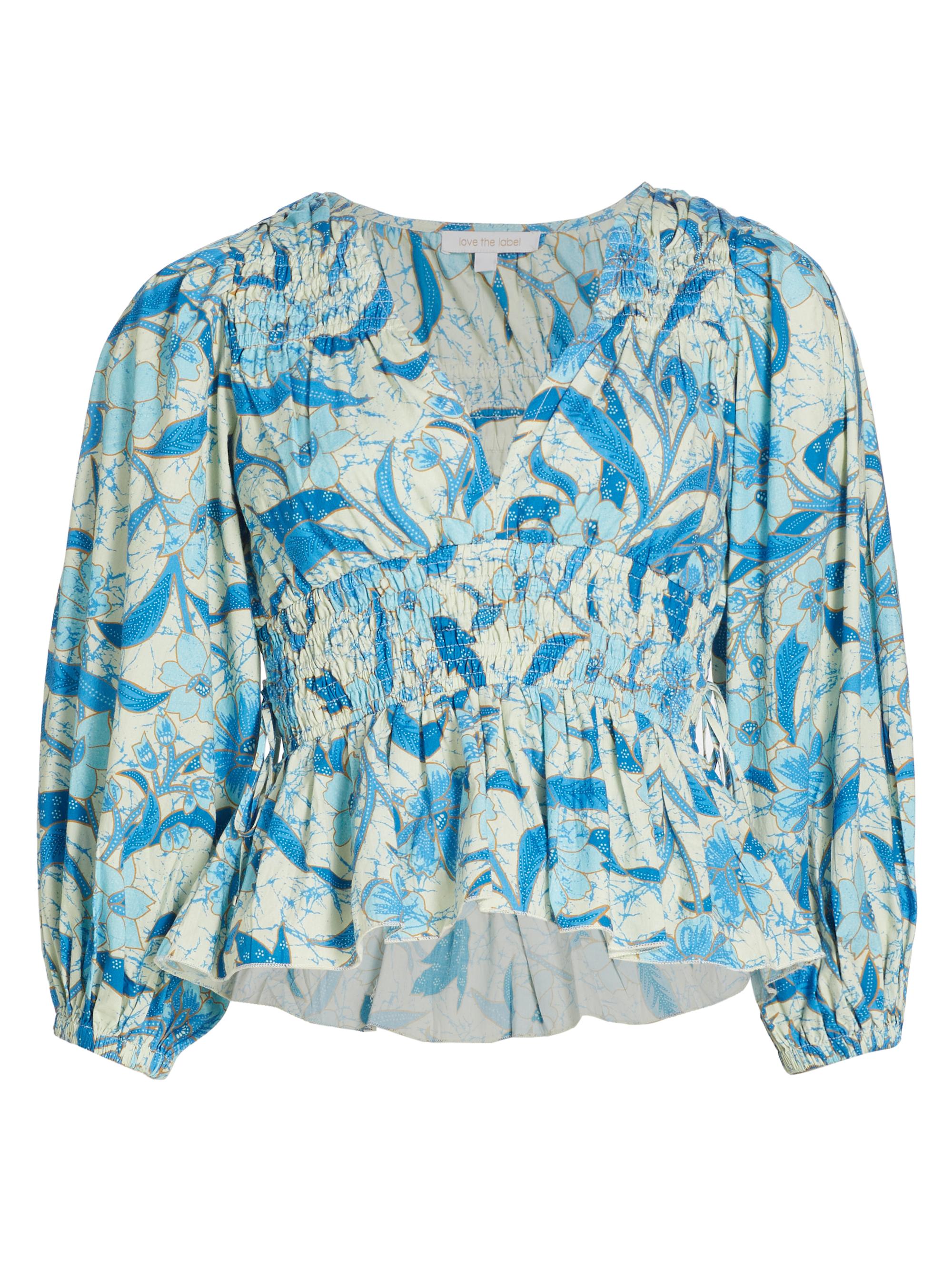 Love the Label Women's Elle Floral Peplum Top - Priya Blue Print
