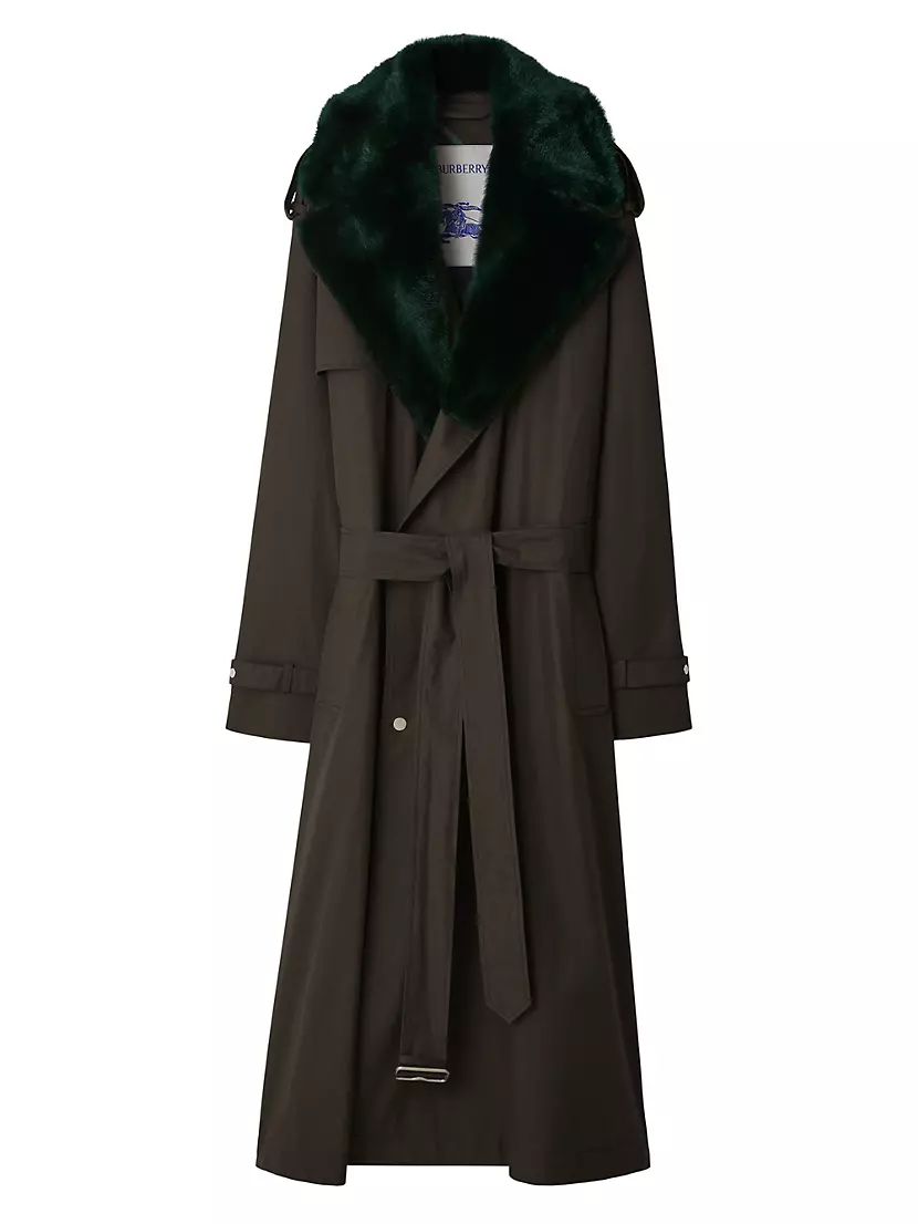 Kennington Faux-Fur Collar Oversized Trench Coat
