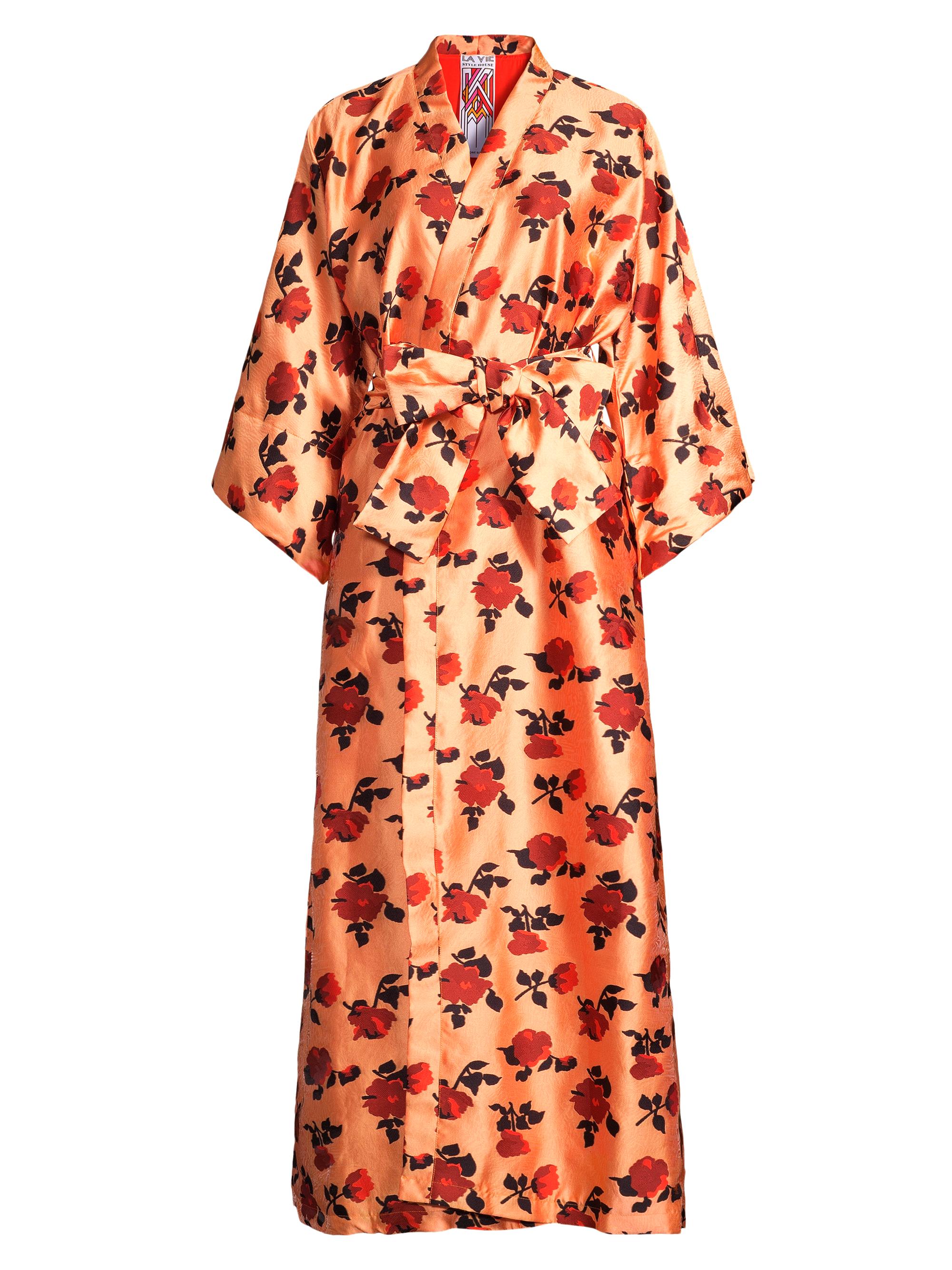 La Vie Style House Women's Floral Maxi Wrap Dress - Peach Rust