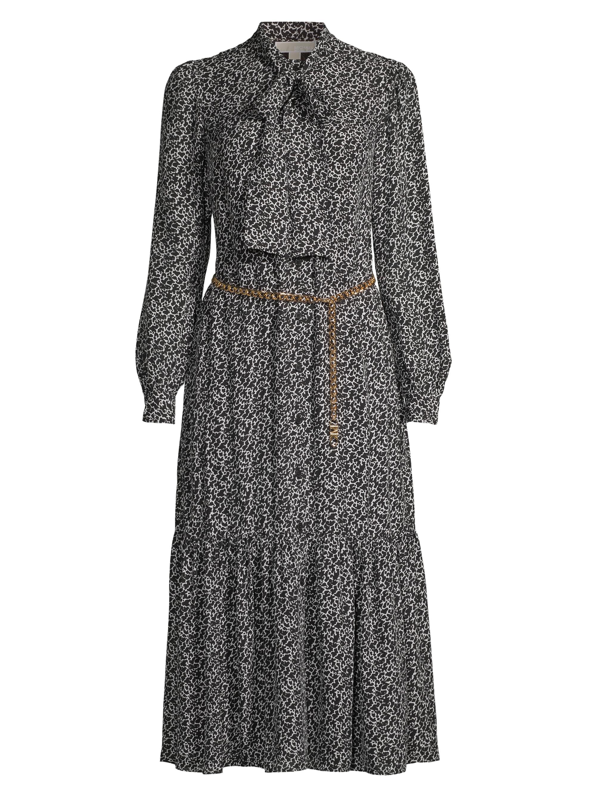 MICHAEL Michael Kors Leopard Tie-Neck Midi-Dress Saks Fifth