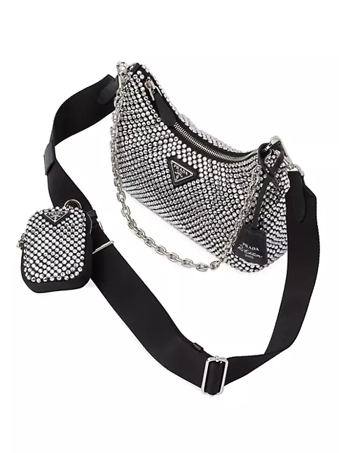 Prada Re-Edition 2005 Crystal-Embellished Satin Bag Silver