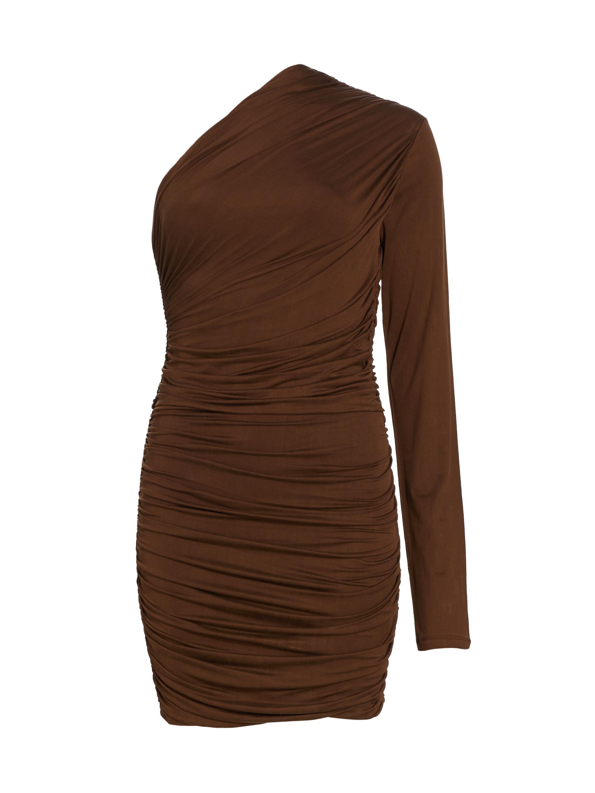 Gauge81 Women's Pila Ruched One-Shoulder Minidress - Chocolate