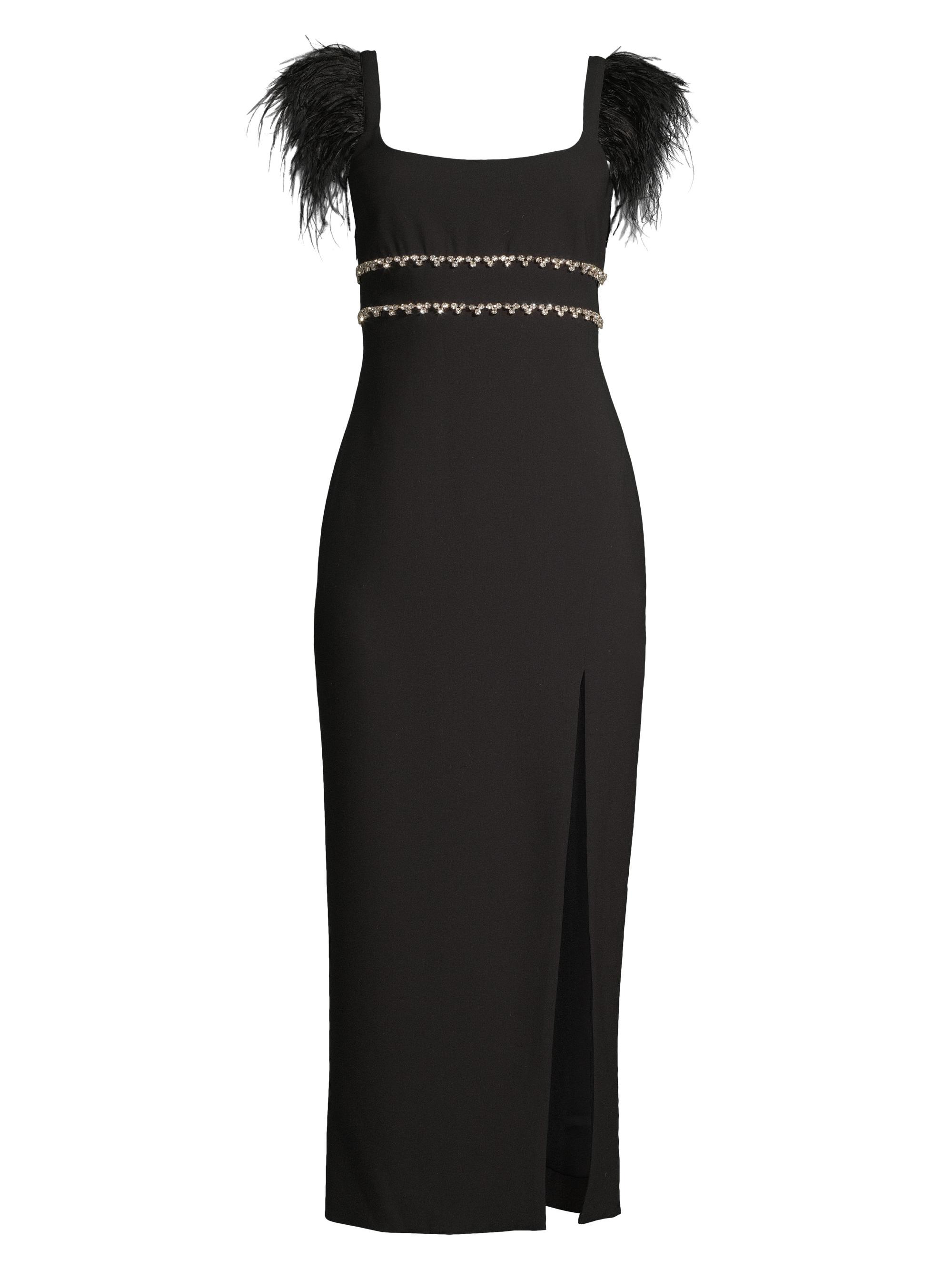 Likely Women's Prima Crystal & Feather Midi-Dress - Black