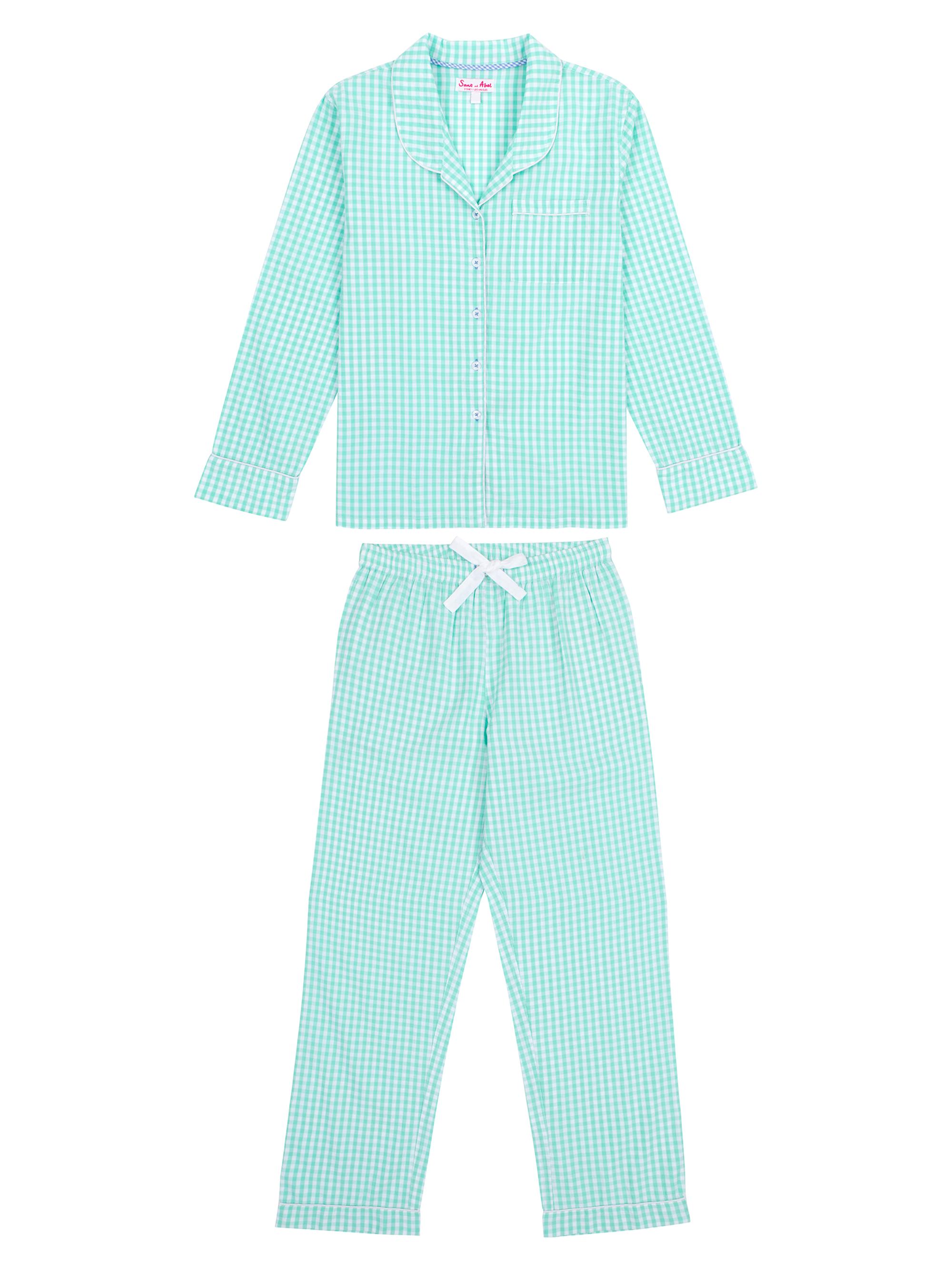 Sant and Abel Women's Hepburn Gingham Long Pajama Set - Green