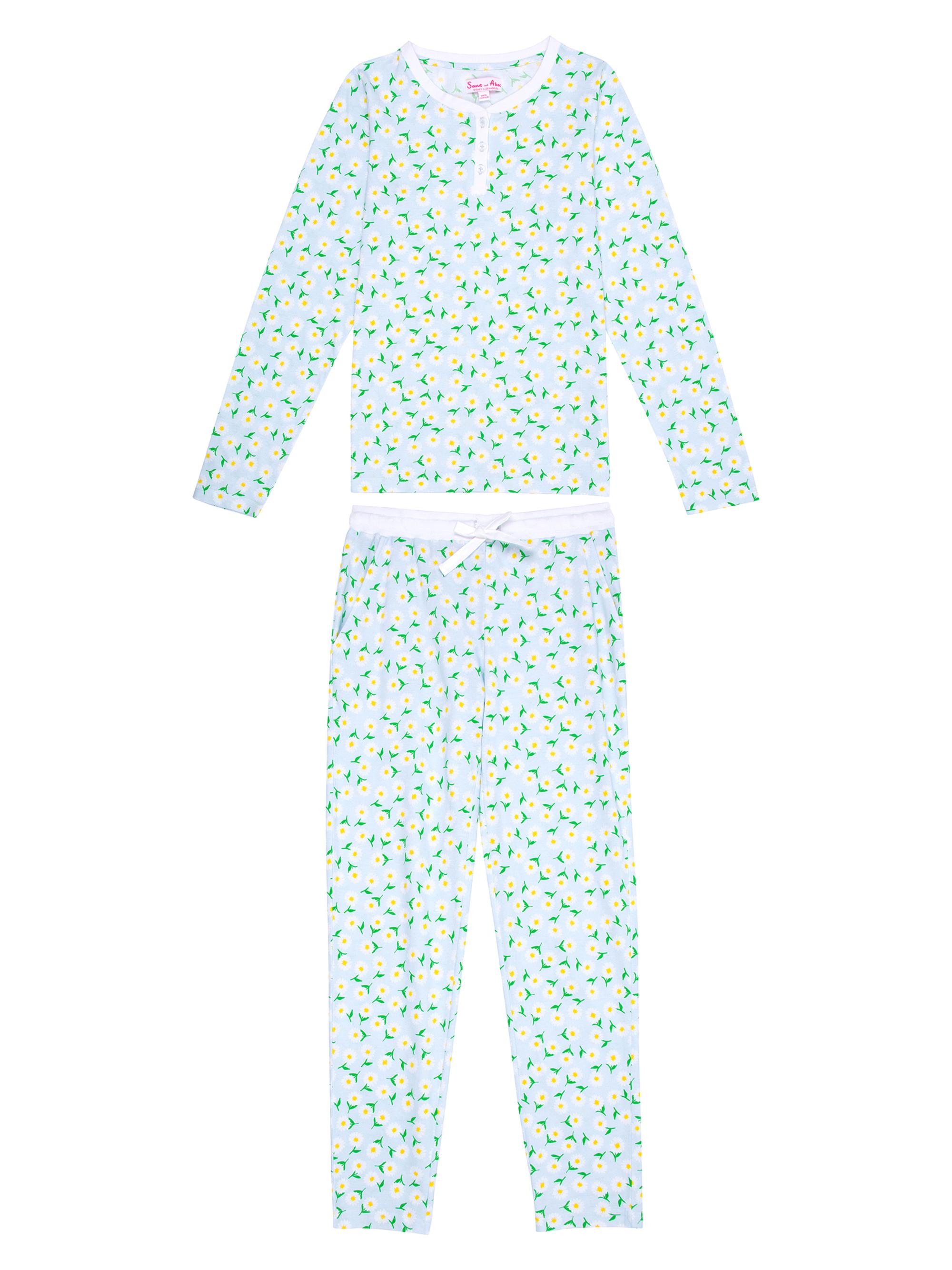 Sant and Abel Women's Daisy Jersey Long Pajama Set - White Multi