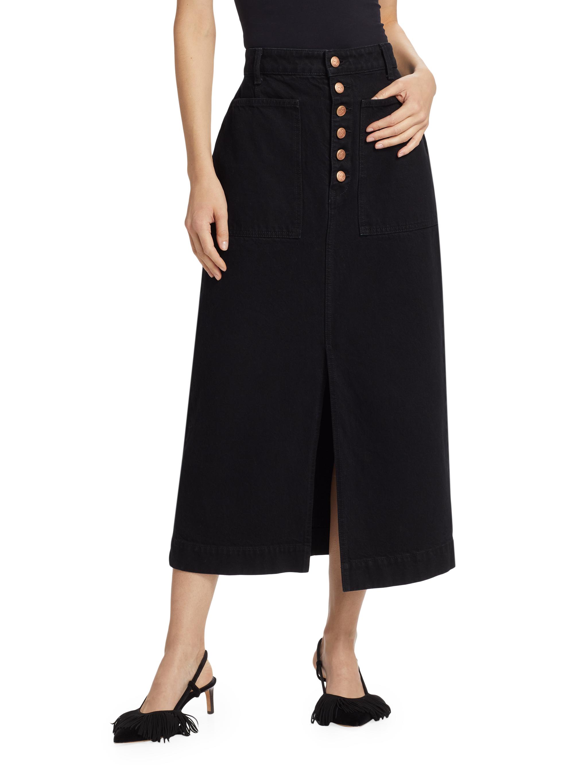 Ulla Johnson Women's Bea Denim Midi-Skirt - Noir Wash - side view in Noir wash