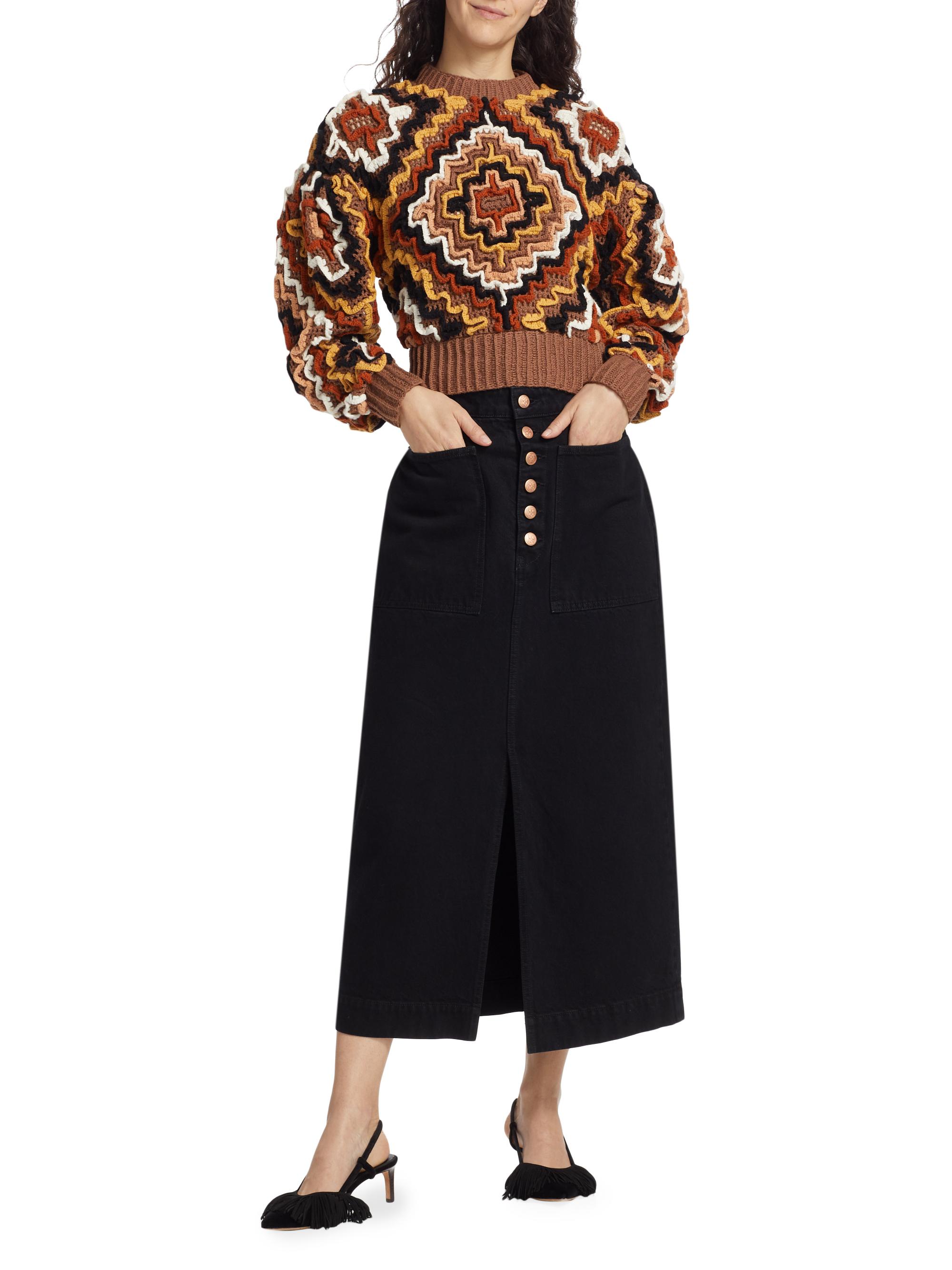 Ulla Johnson Women's Bea Denim Midi-Skirt - Noir Wash - back view in Noir wash