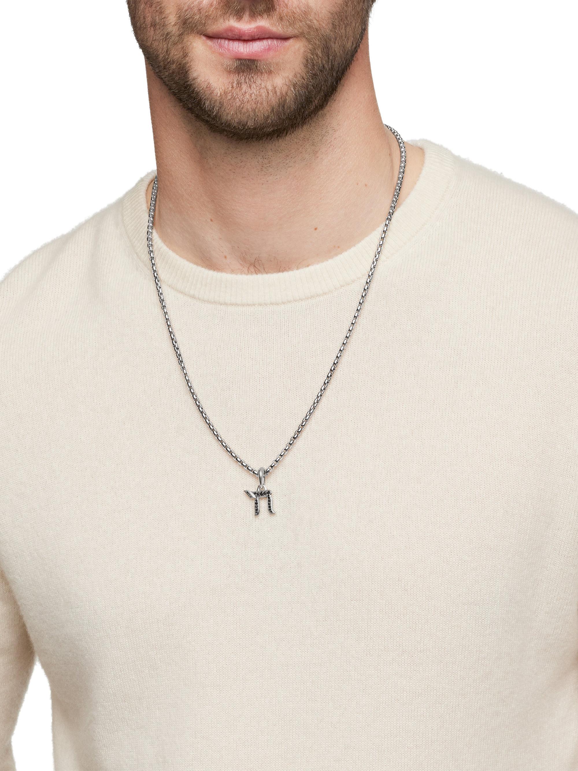 David Yurman Chai Amulet in Sterling Silver with Black Diamonds