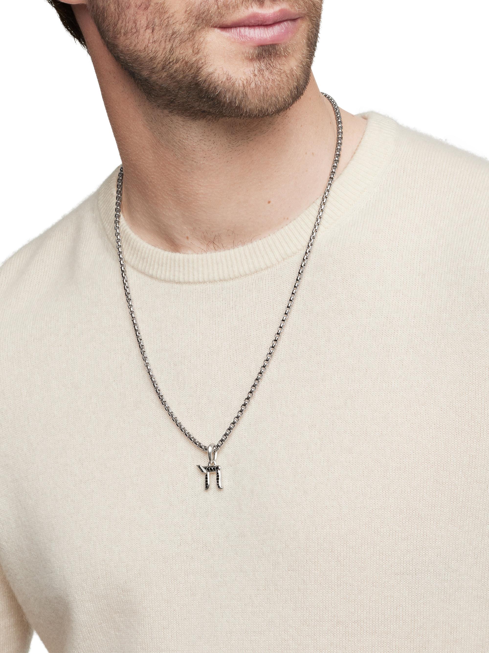 David Yurman Chai Amulet in Sterling Silver with Black Diamonds