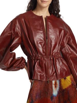 Ulla Johnson puff-sleeve leather jacket - Red