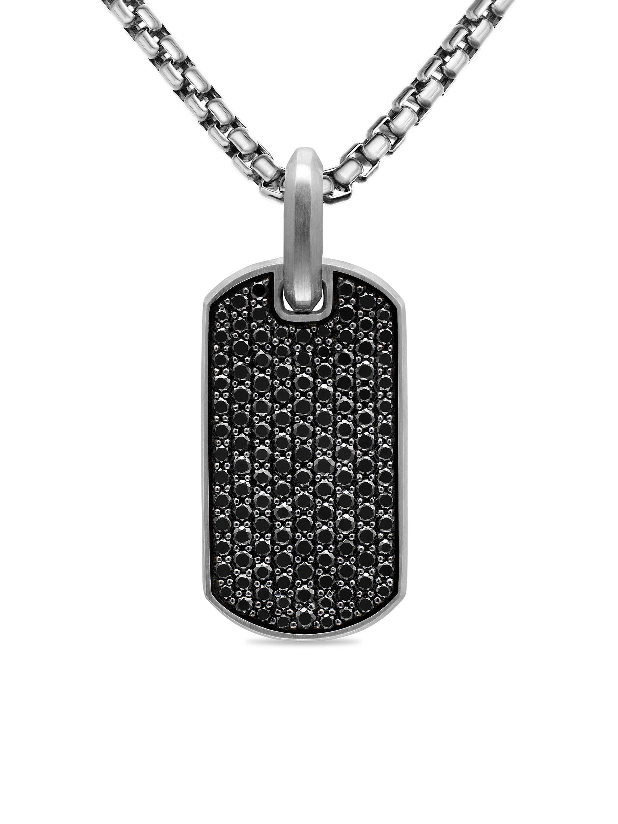 David Yurman Men's Chevron Tag in Sterling Silver - Black Diamond