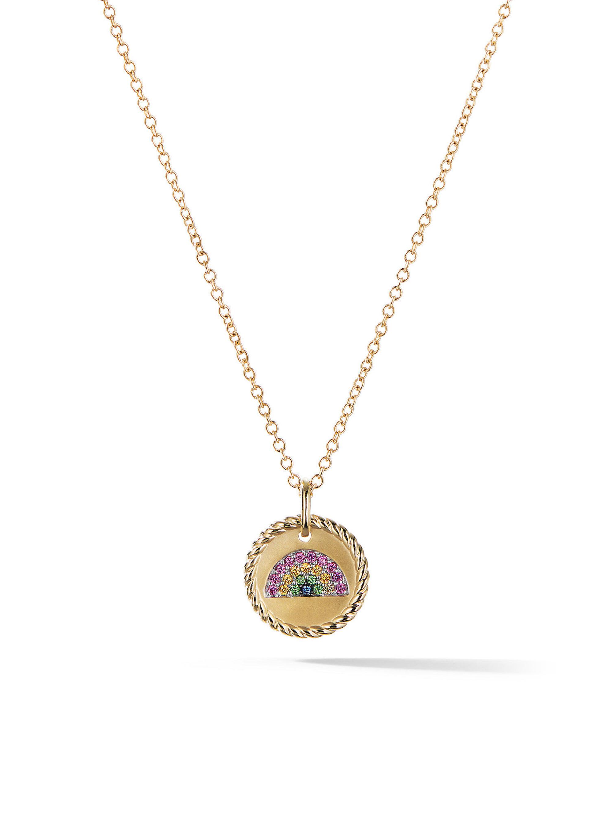 David Yurman Women's Cable Collectibles Rainbow Necklace in K Yellow Gold with Pavé Sapphires and Tsavorites, 11mm - Pink Sapphire