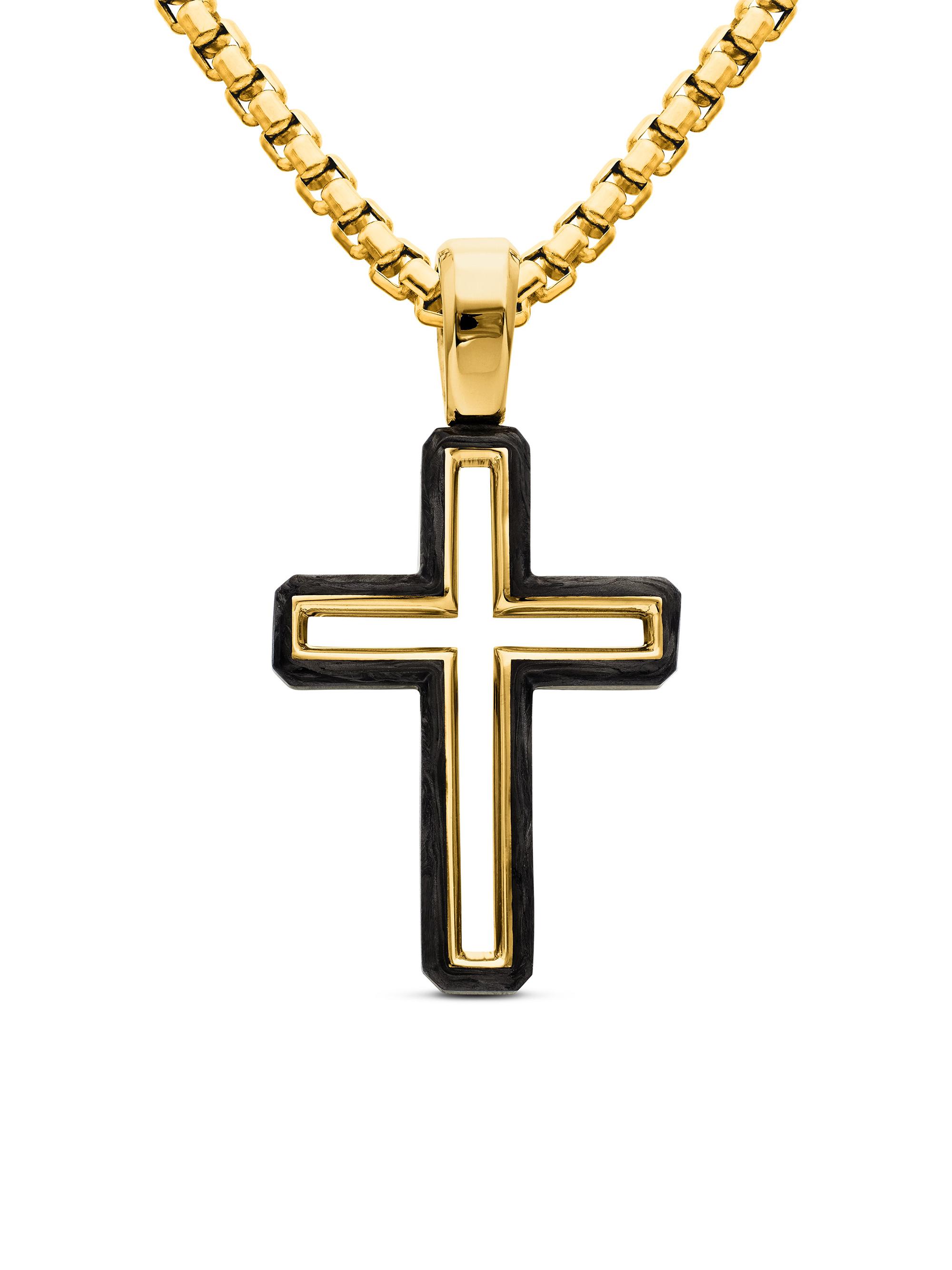 David Yurman Men's Forged Carbon Cross Pendant in 18K Yellow Gold, 24mm - Forged Carbon