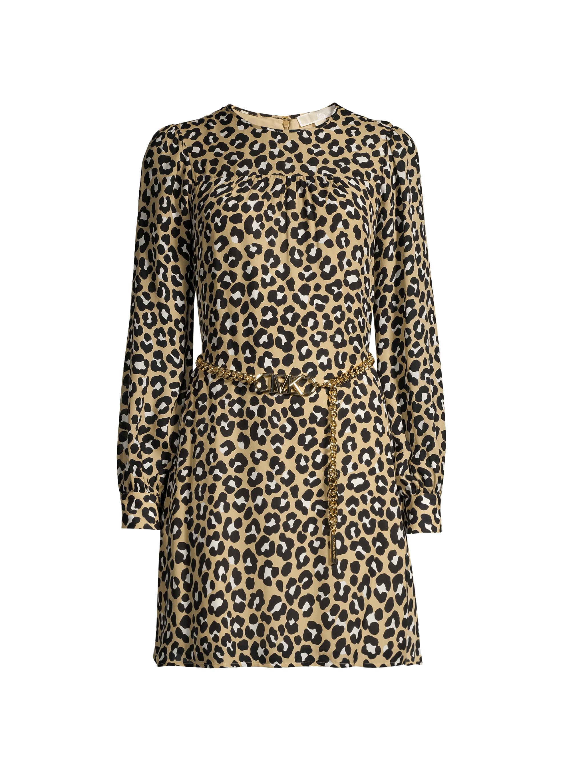 MICHAEL Michael Kors Women's Leopard Belted Minidress - Khaki Black