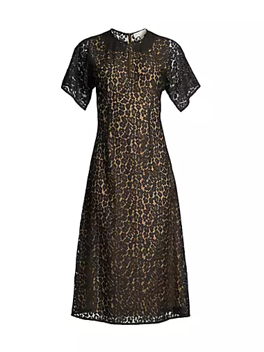 Michael Kors Collection - Navy Blue & Gold Metallic Belted Midi Dress