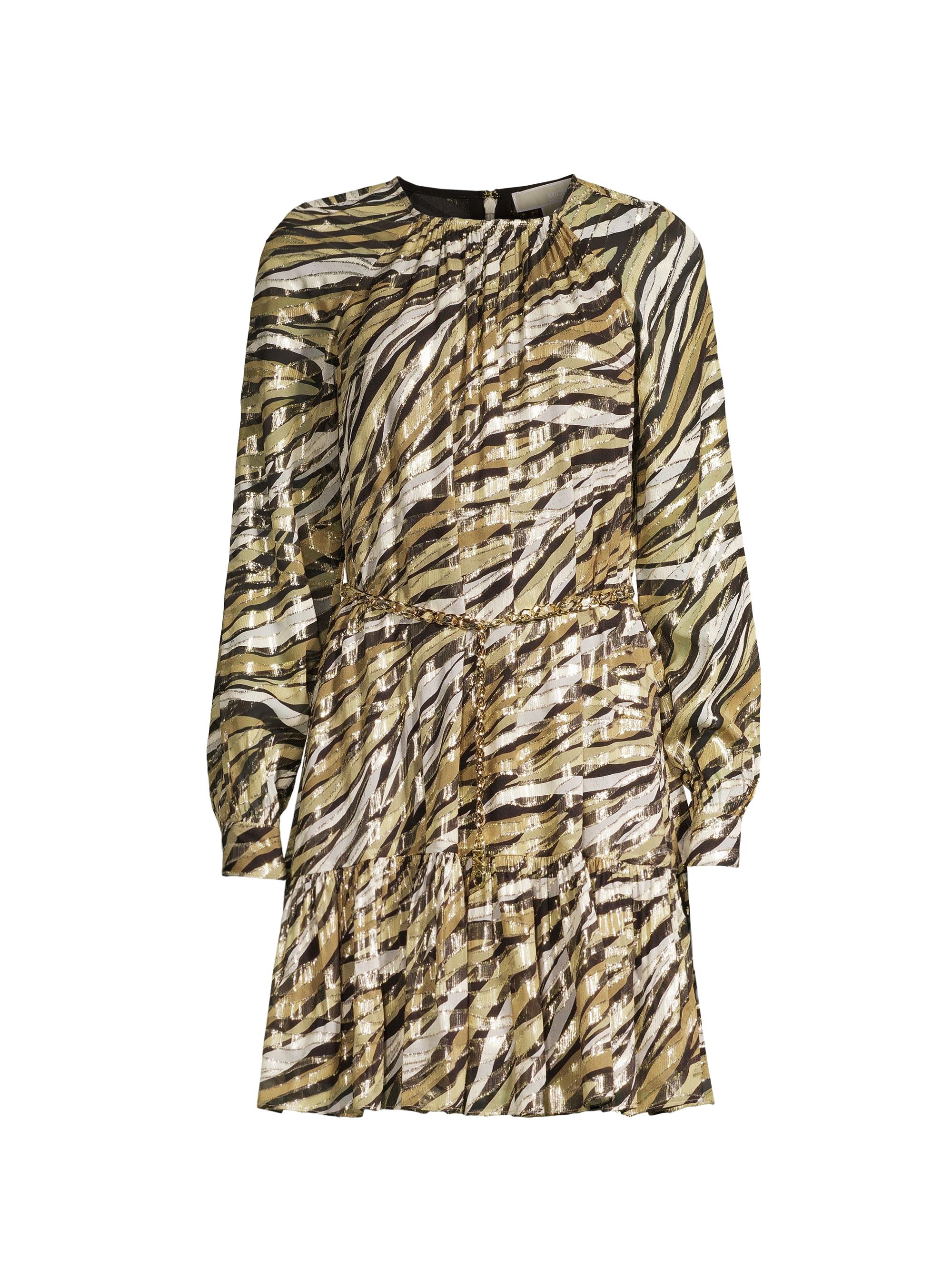 MICHAEL Michael Kors Women's Metallic Tiger Stripe Minidress - Khaki