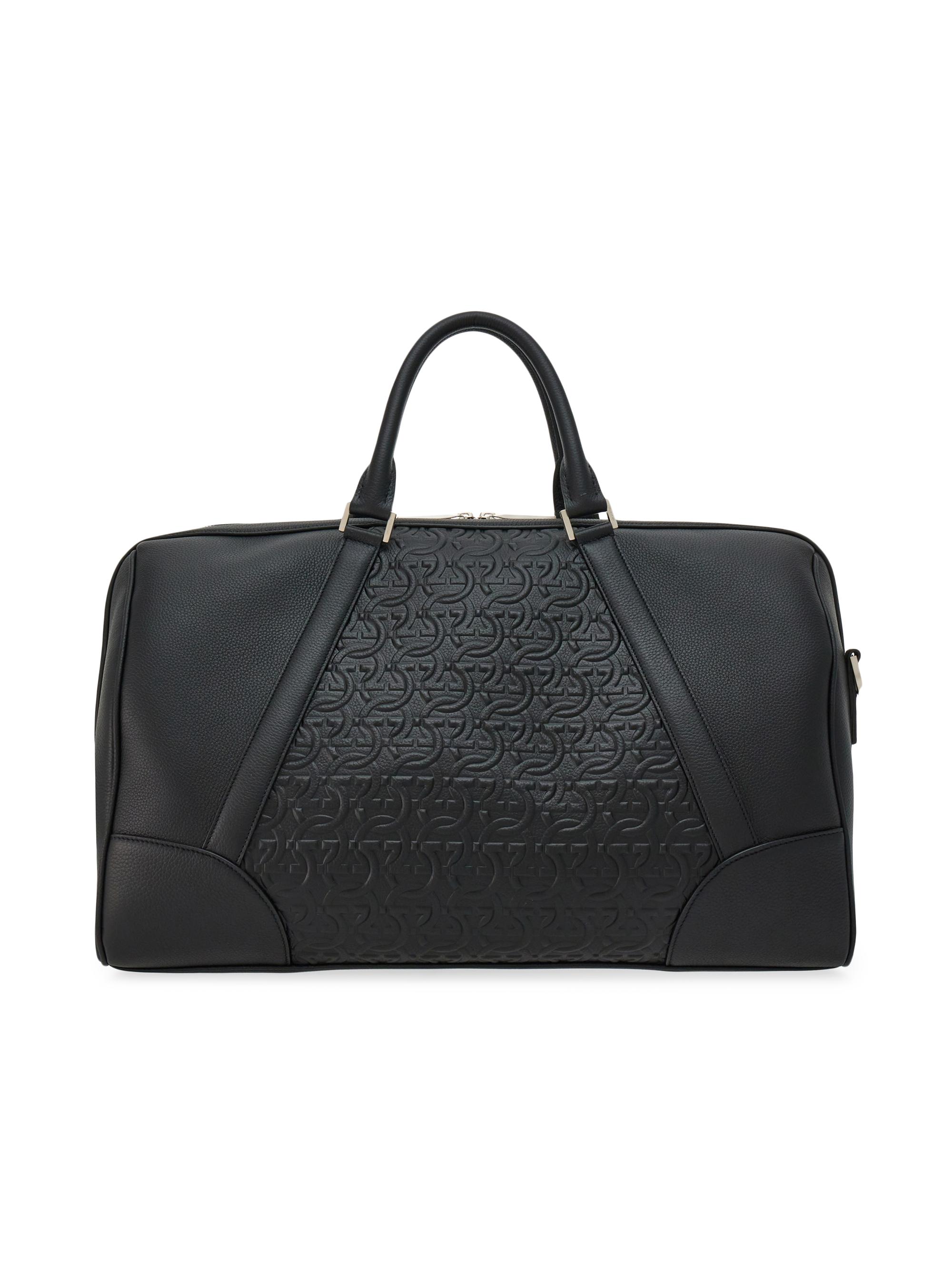 FERRAGAMO Men's Embossed Leather Travel Bag - Nero