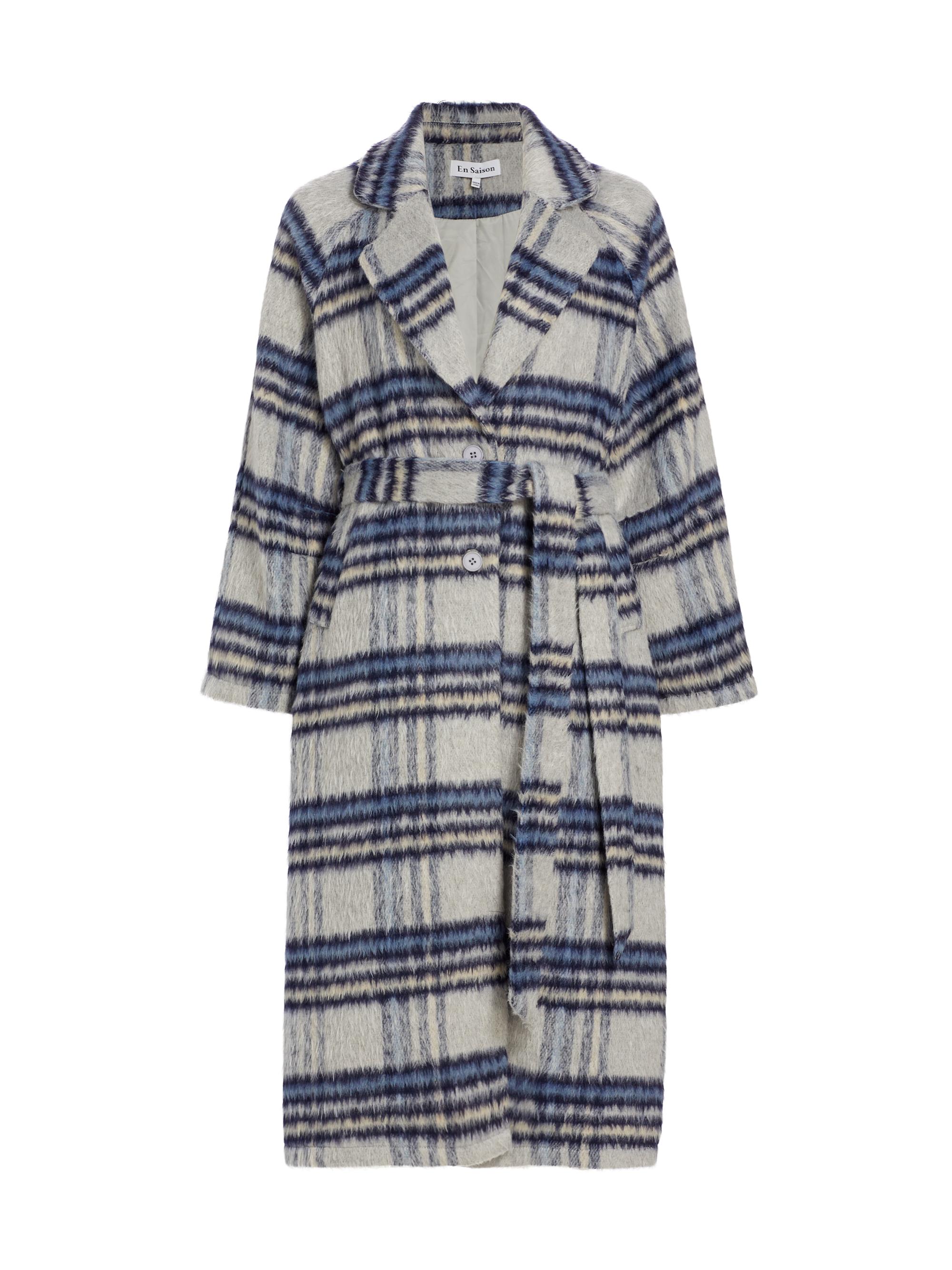 En Saison Women's Demi Plaid Belted Coat - Navy