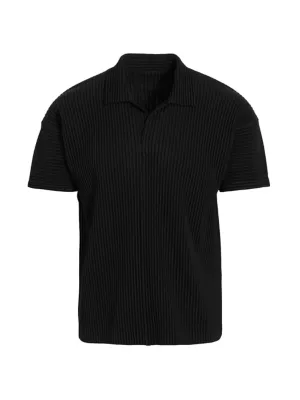 Homme Plissé Issey Miyake Short-Sleeved Pleated Polo Shirt in Black