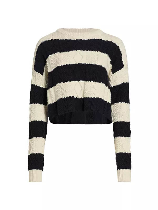 Shop Askk NY Striped Cable-Knit Cropped Sweater | Saks Fifth Avenue