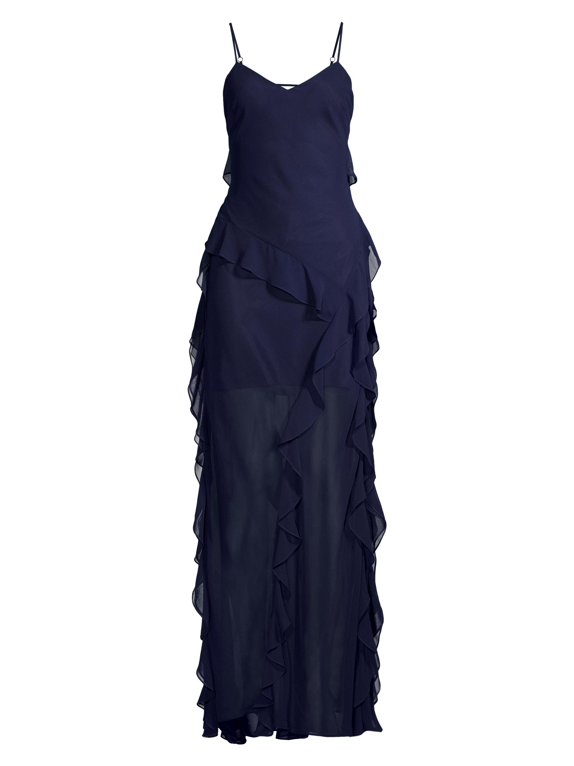 Milly Women's Raya Ruffled Chiffon Maxi Dress - Navy