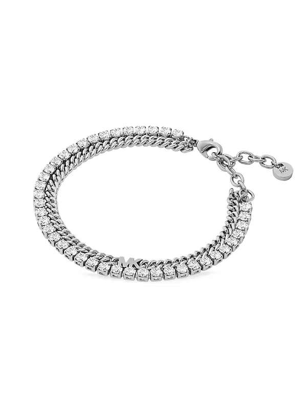 Platinum-Plated & Cubic Zirconia Double-Strand Tennis Bracelet