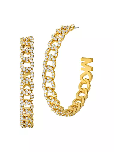 14K-Gold-Plated & Cubic Zirconia Curb-Chain Hoop Earrings