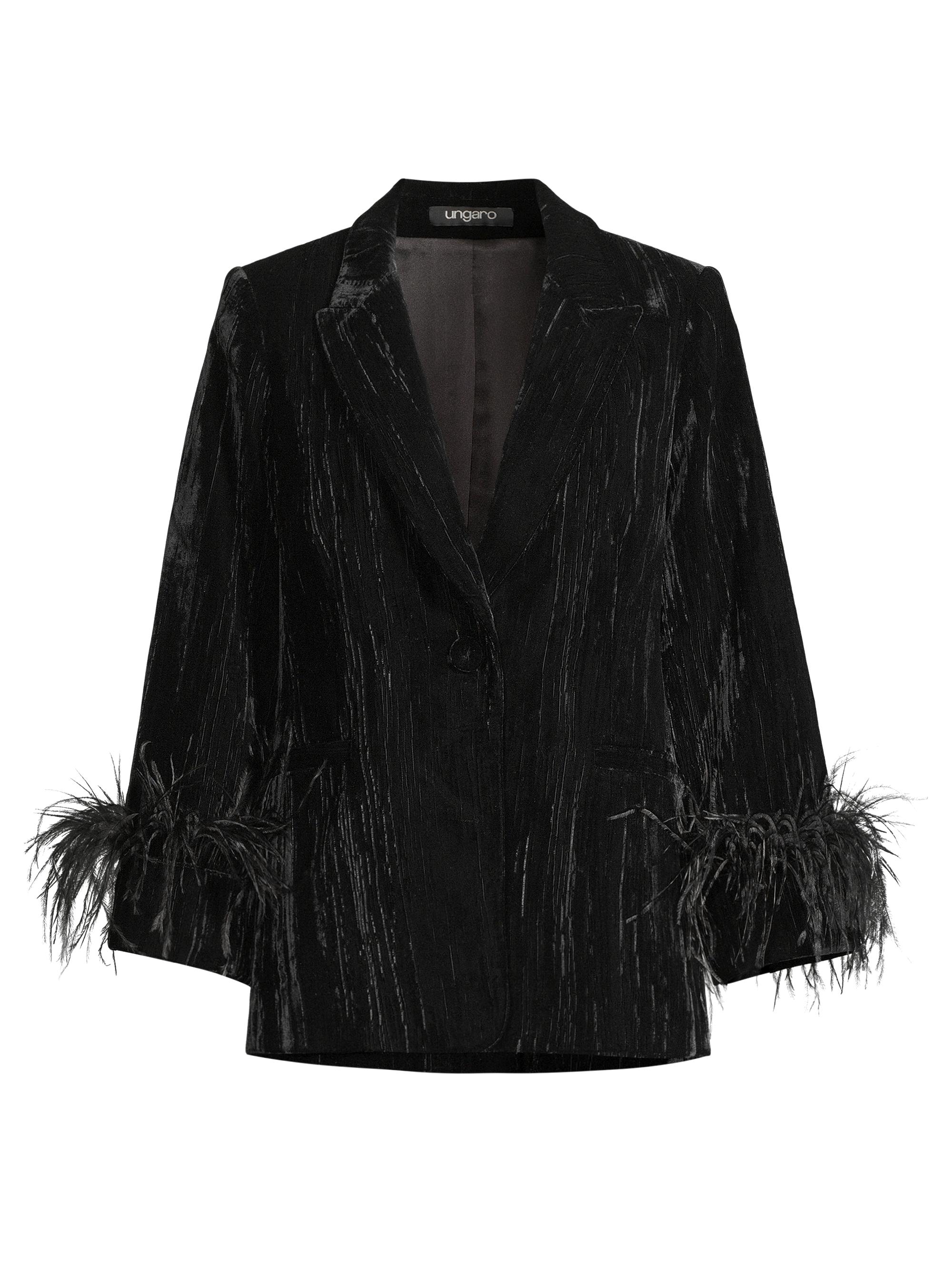 Ungaro Women's Scottie Feather-Trimmed Velvet Blazer - Black