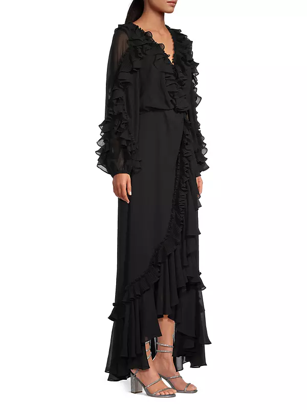 Shop Ungaro Saks Avenue Leah Fifth Ruffle | Long-Sleeve Dress Maxi