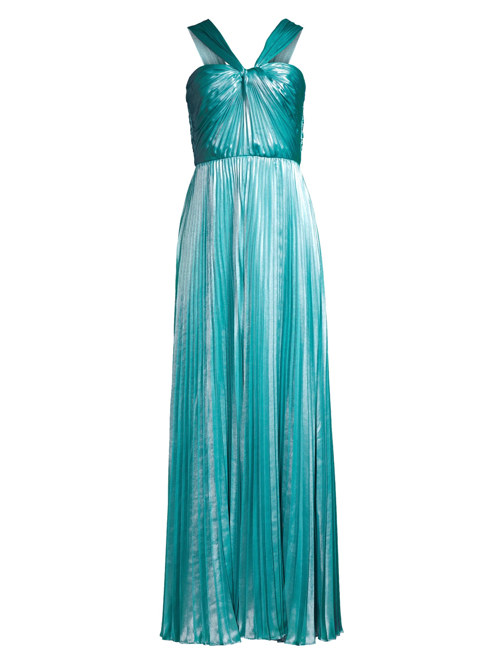 Ungaro Women's Zoey Plissé Lamé Twist-Front Gown - Light Teal