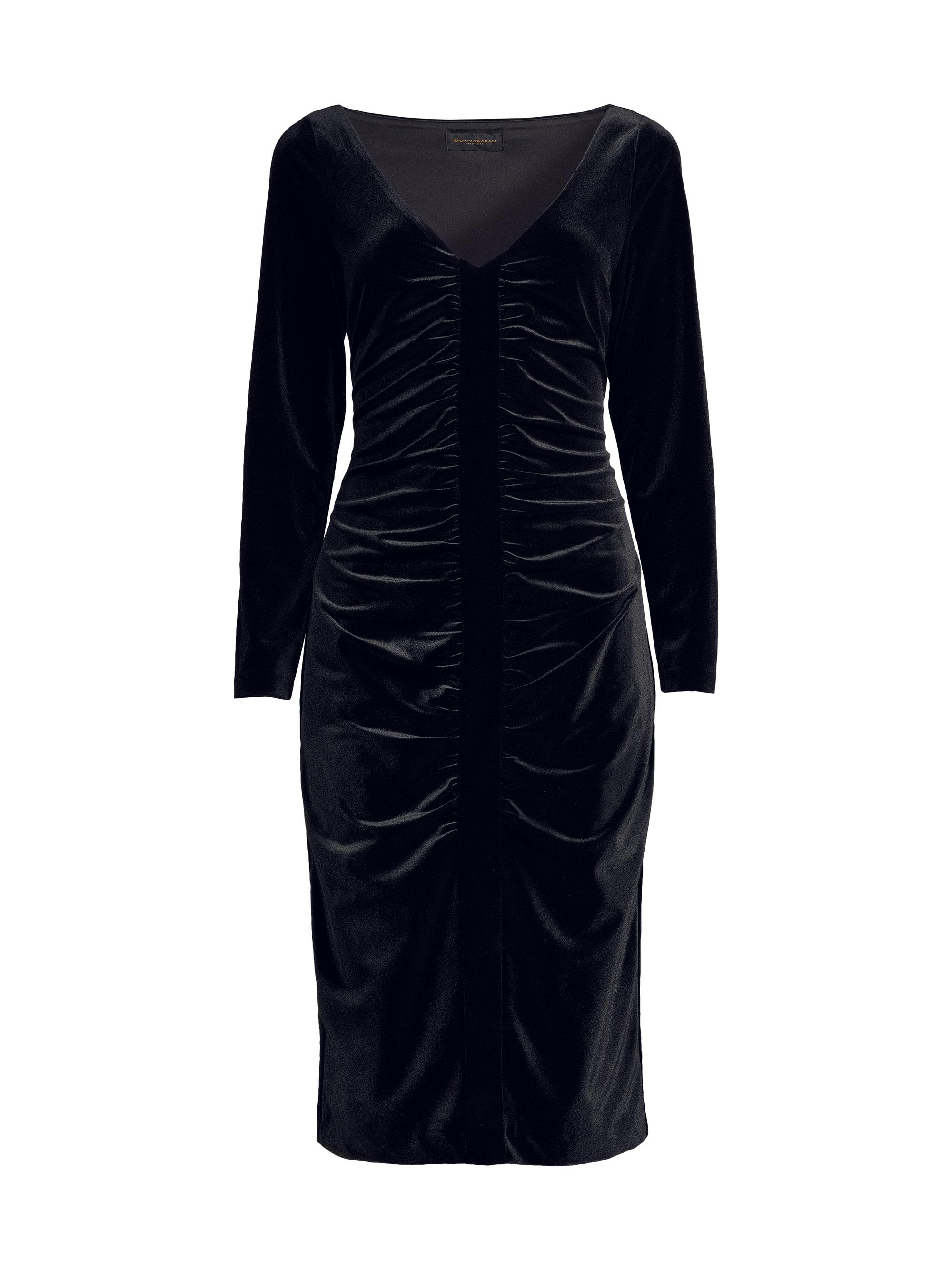 Donna Karan New York Women's Main Event Ruched Velvet Midi-Dress - Black