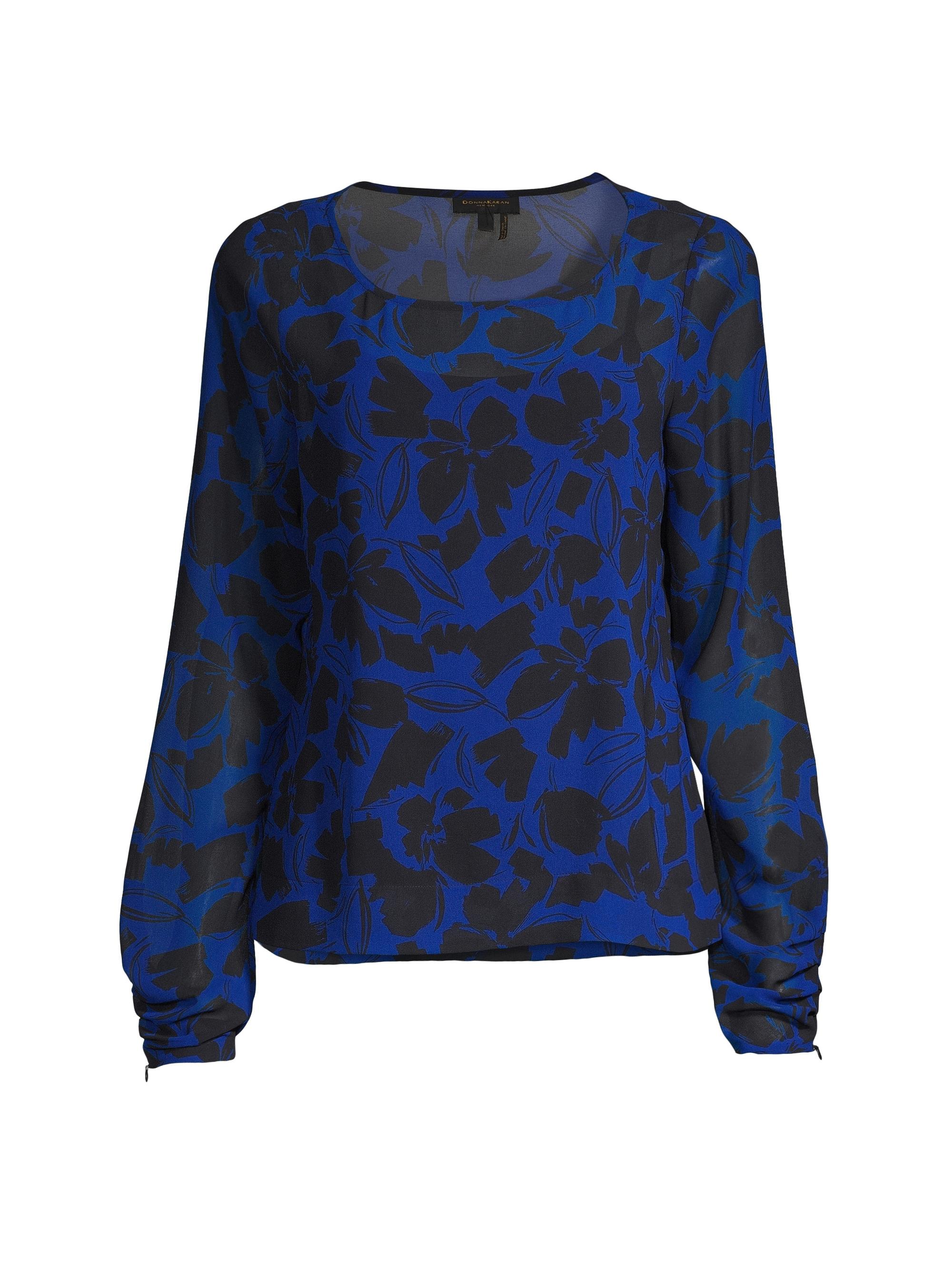 Donna Karan New York Women's City Mist Floral Ruched-Cuff Top - Floral