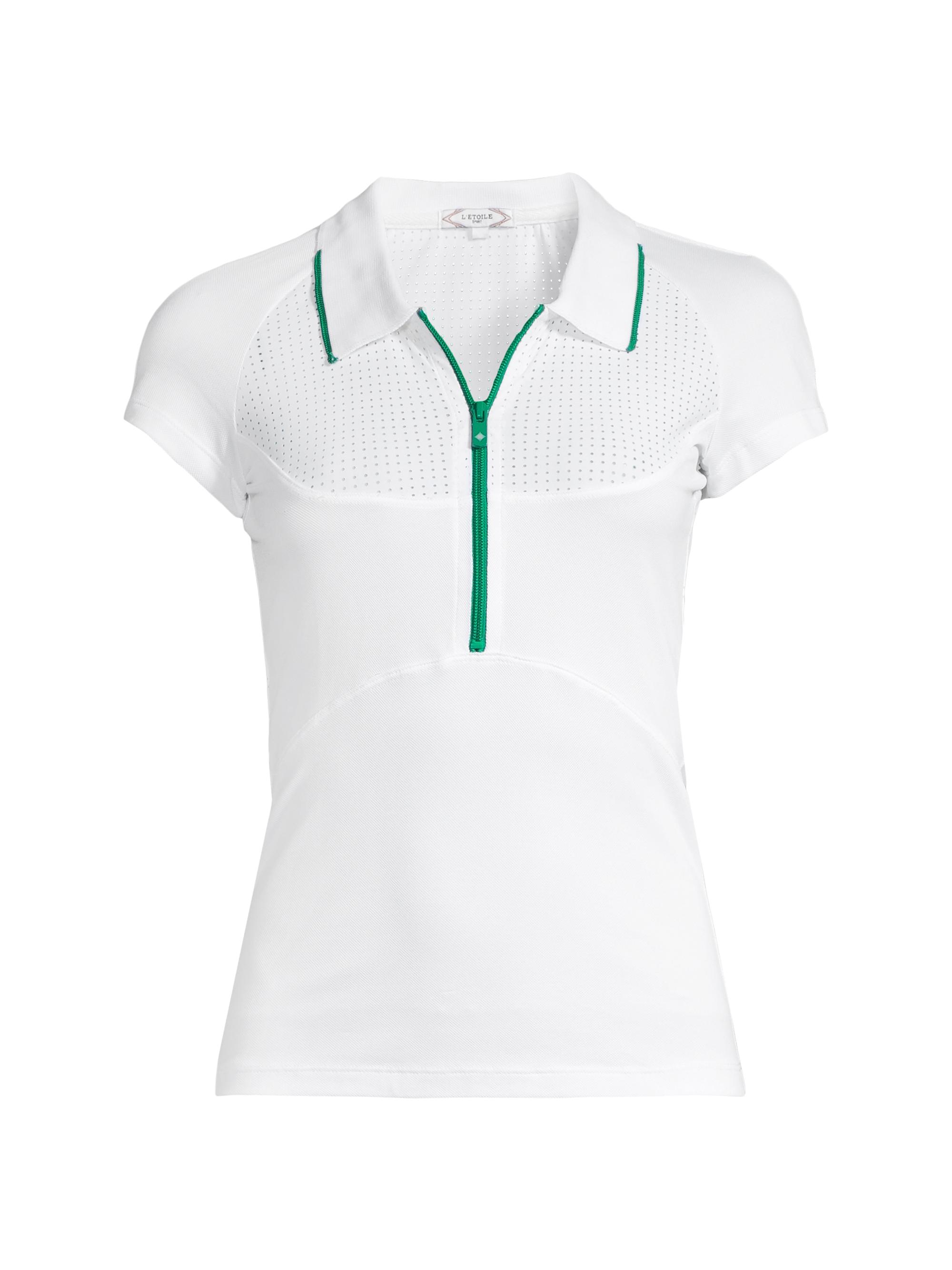 L'Etoile Sport Women's Mesh Zip Performance Polo - White Green