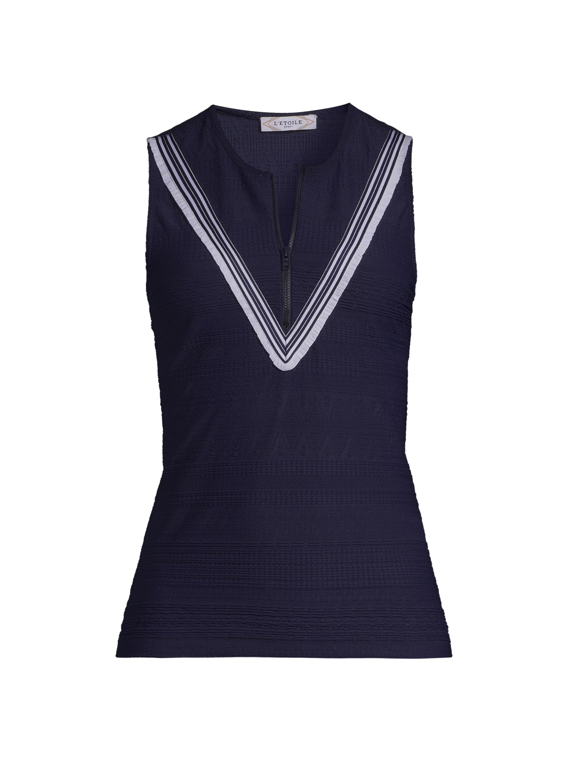 L'Etoile Sport Women's V-Stripe Zip Tank - Navy