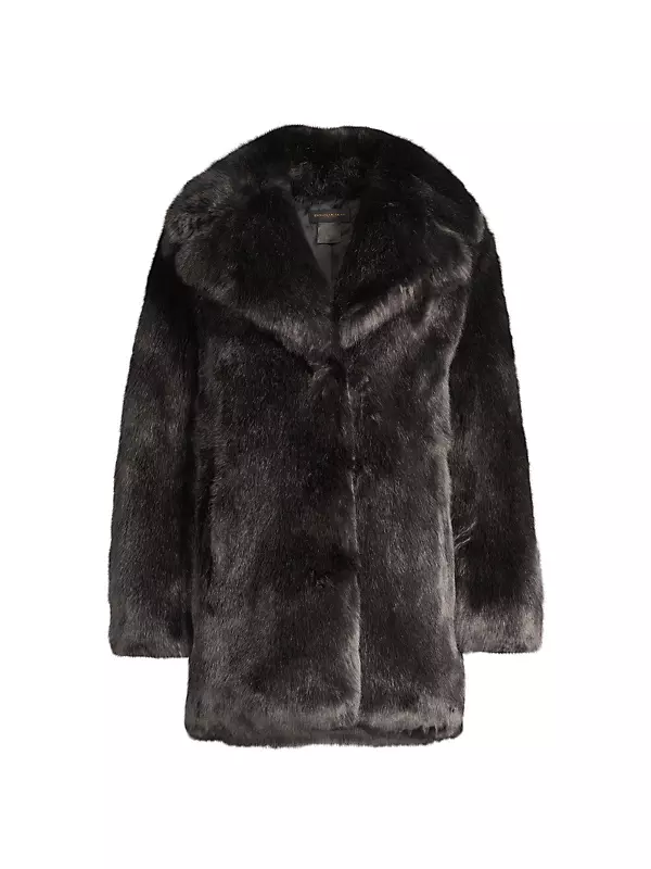 Dkny Women's Notch Collar Faux Fur Coat in Grey Size Medium